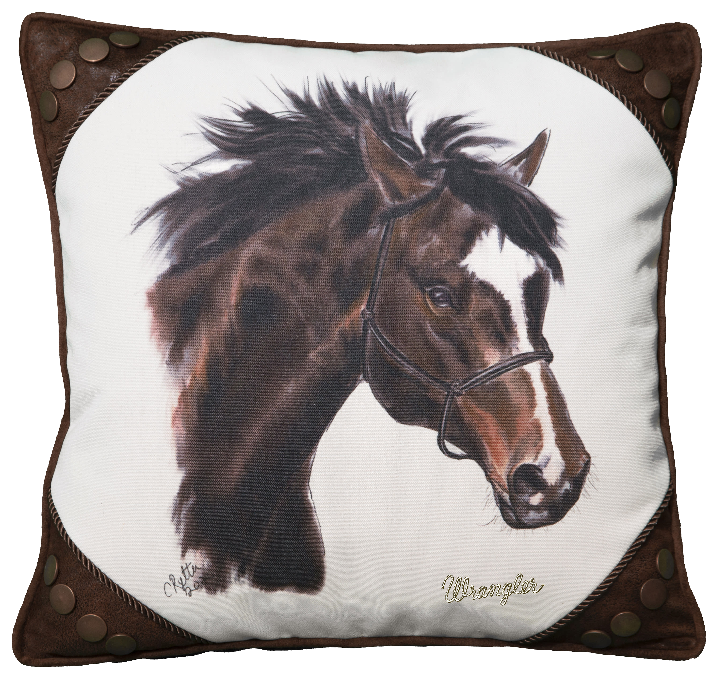 Image of Carstens, Inc. Wrangler Painted Horse and Rivets Decorative Pillow