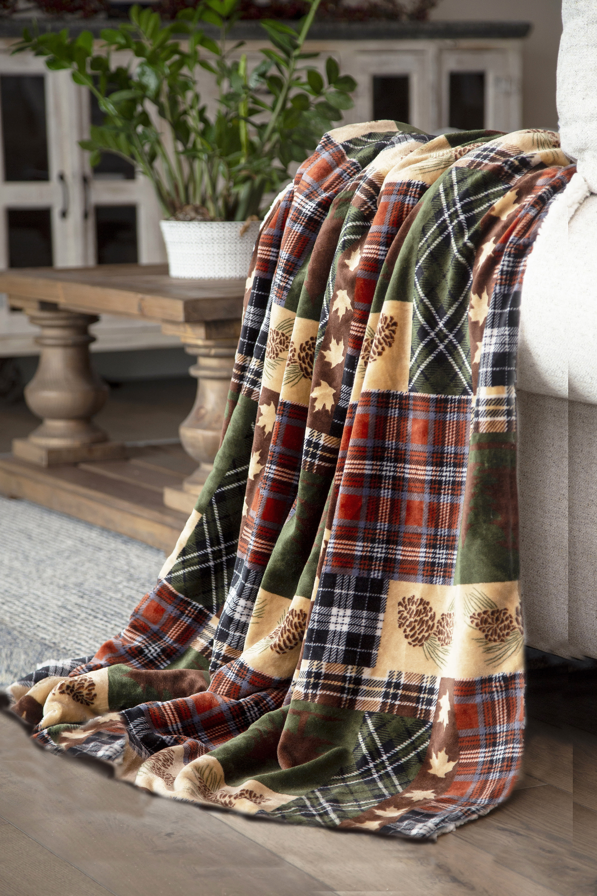 Image of Carstens, Inc. Tree Plaid Heavy Plush Throw Blanket