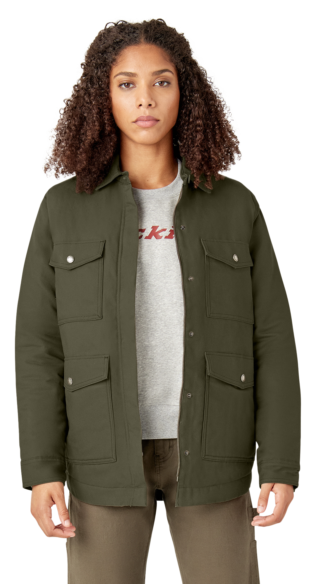 Image of Dickies Duck High-Pile Fleece-Lined Chore Coat for Ladies - Moss Green - S