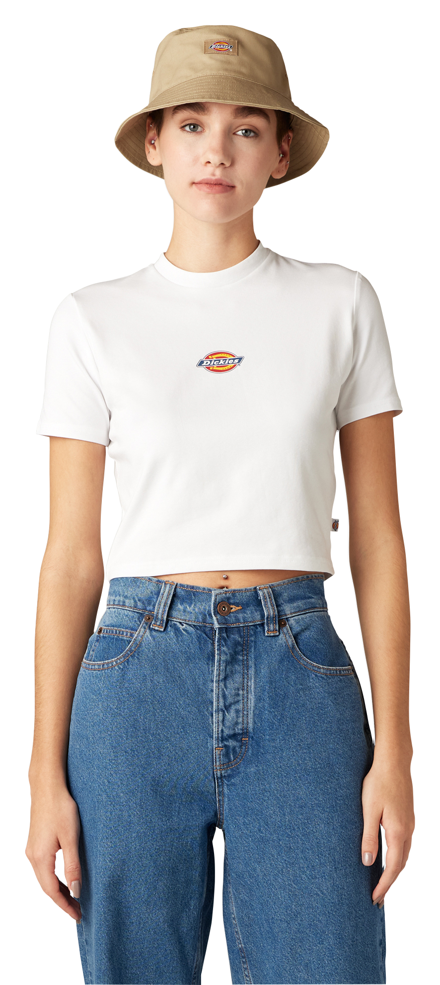 Image of Dickies Maple Valley Logo Cropped Short-Sleeve T-Shirt for Ladies - White