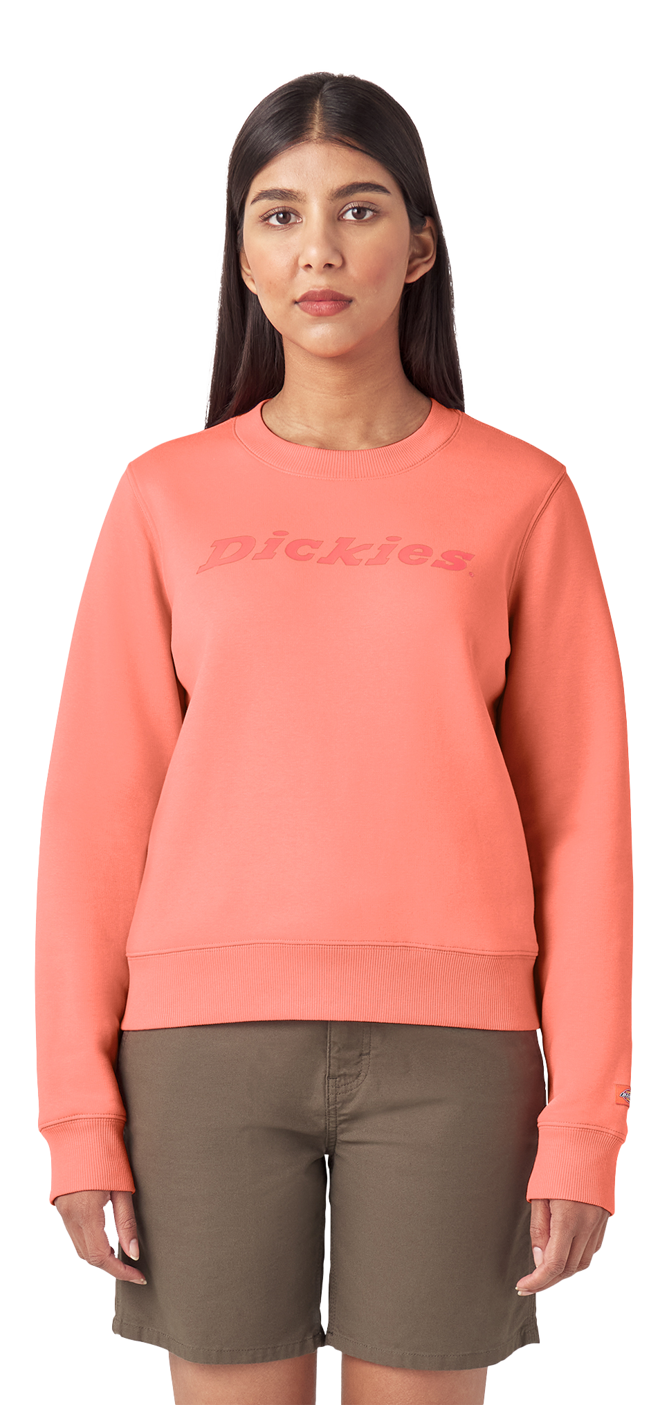 Dickies Water-Repellent Logo Long-Sleeve Sweatshirt for Ladies - Coral Fusion