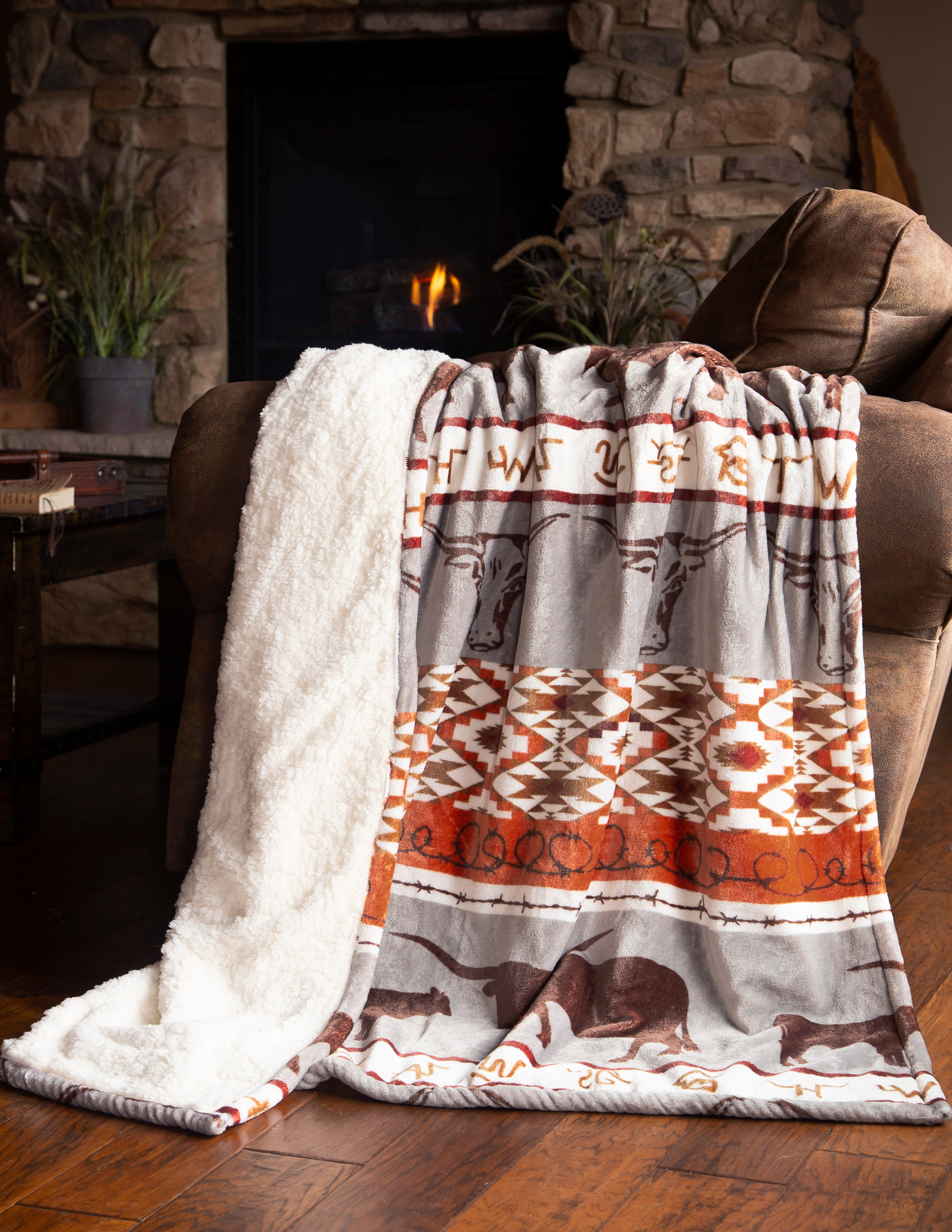 Image of Carstens, Inc. Longhorn Plush Sherpa Throw