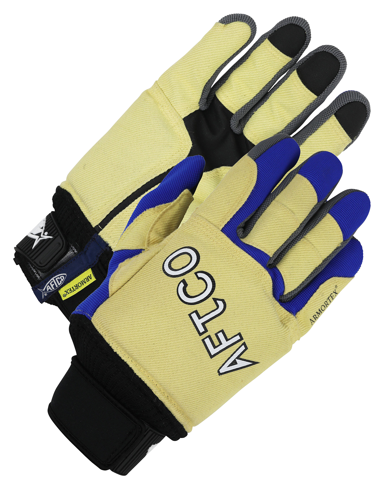 Image of AFTCO Wire Max Saltwater Fishing Gloves - Yellow/Blue - XL