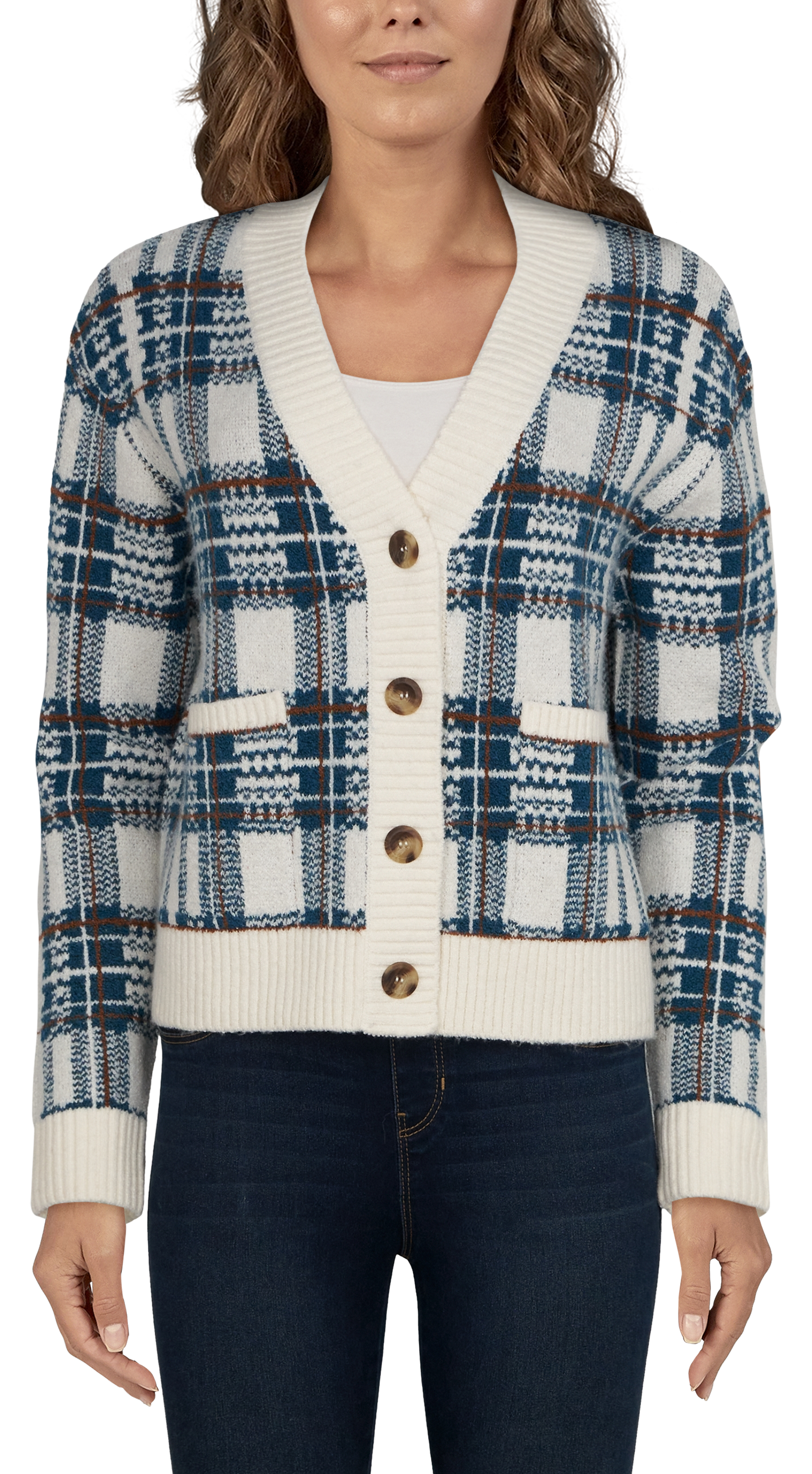 NATURAL REFLECTIONS Plaid Sweater Cardigan for Ladies