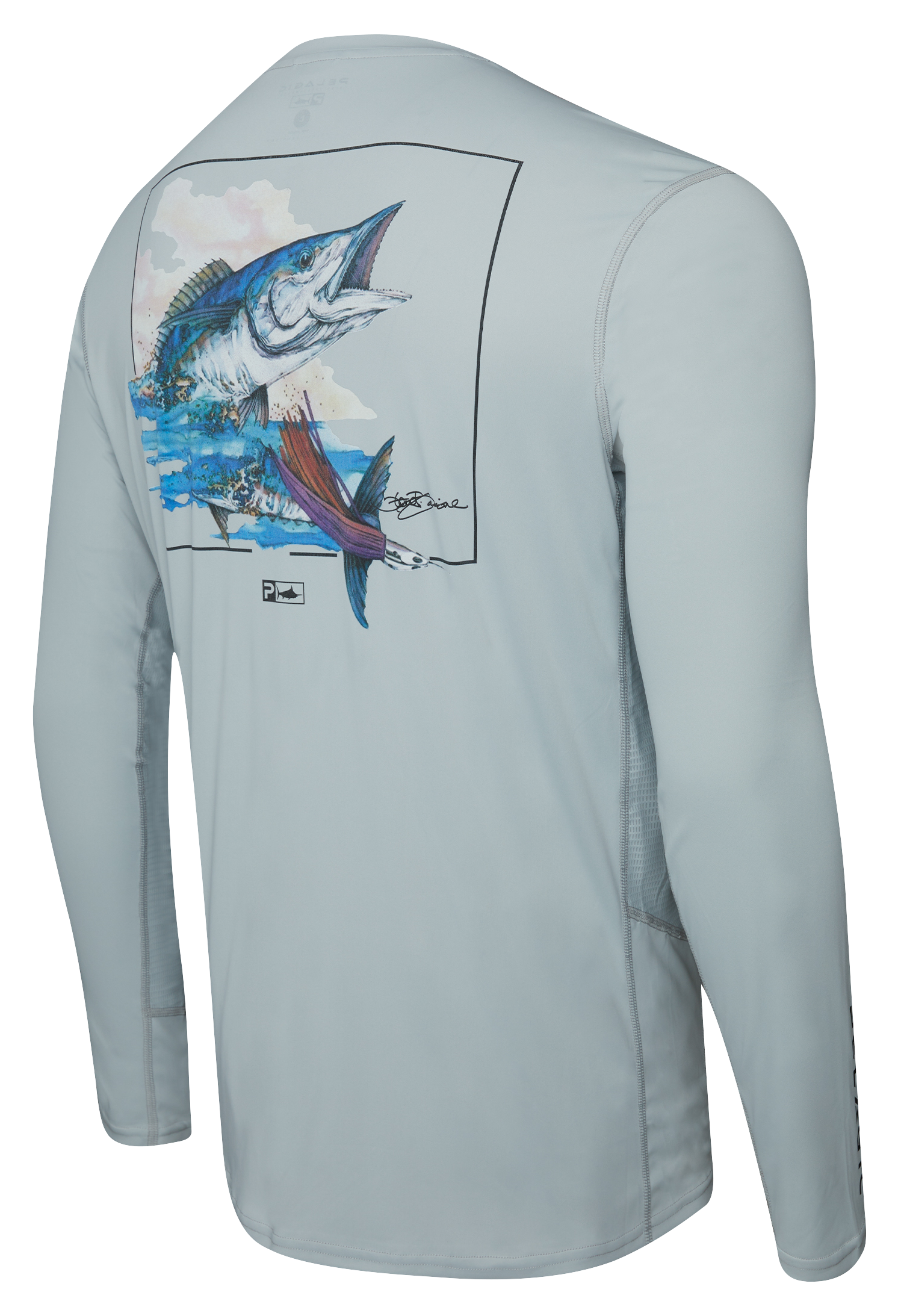 Image of Pelagic Vaportek Goione Wahoo Long-Sleeve Fishing Shirt for Men - Light Grey - S