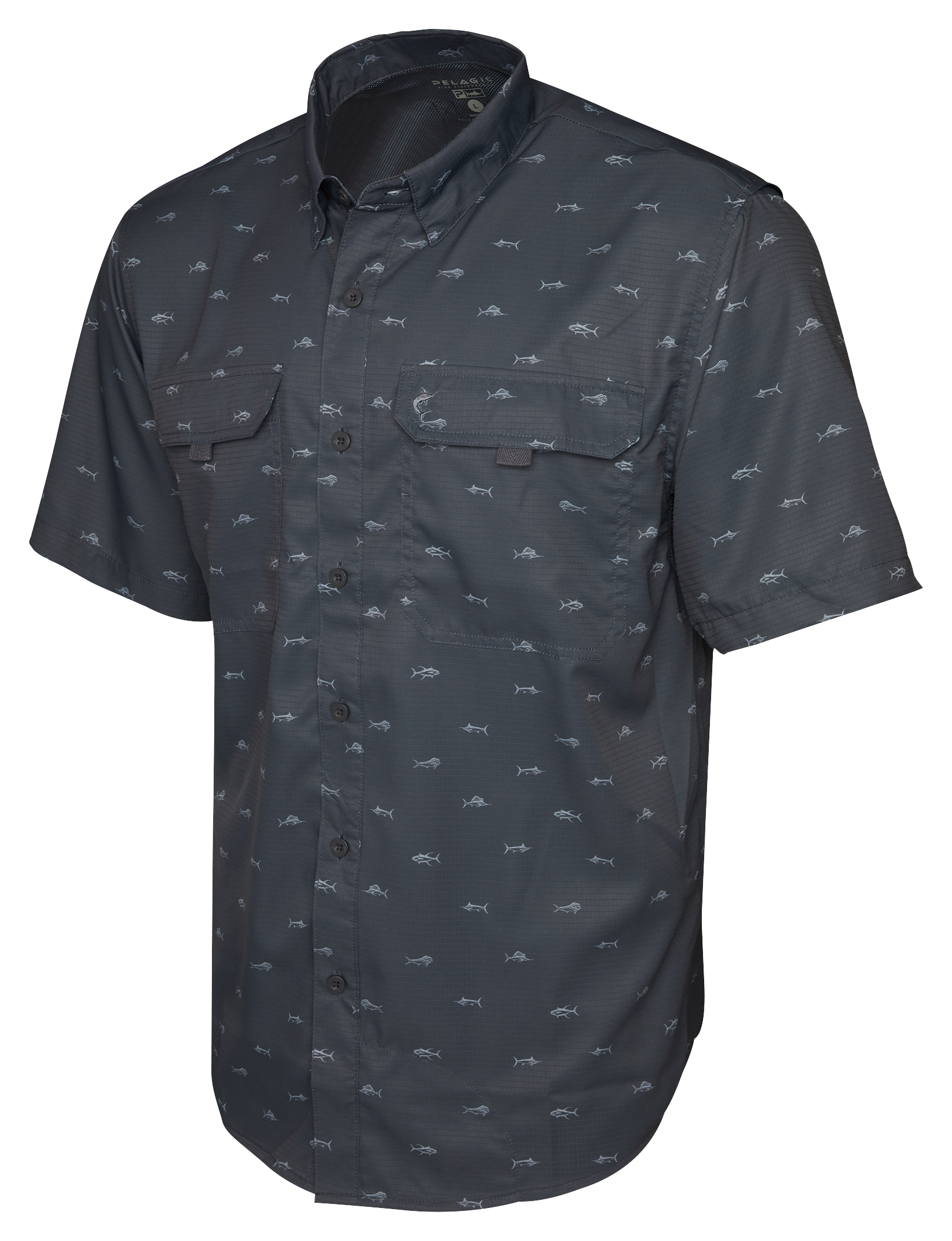 Image of Pelagic Keys Graphic Short-Sleeve Fishing Shirt for Men - Graphite - S