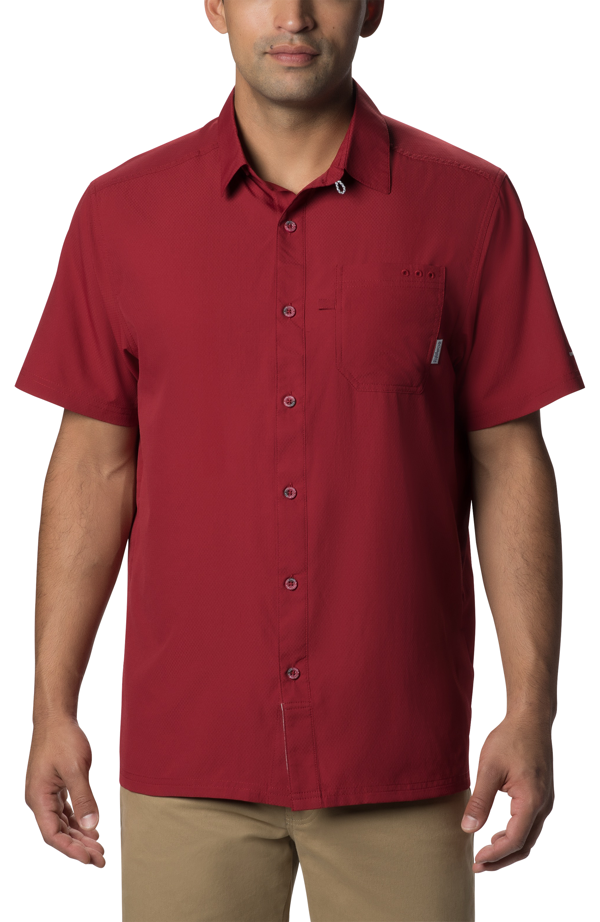 Image of Columbia PFG Slack Tide Camp Short-Sleeve Button-Down Shirt for Men - Beet - XS