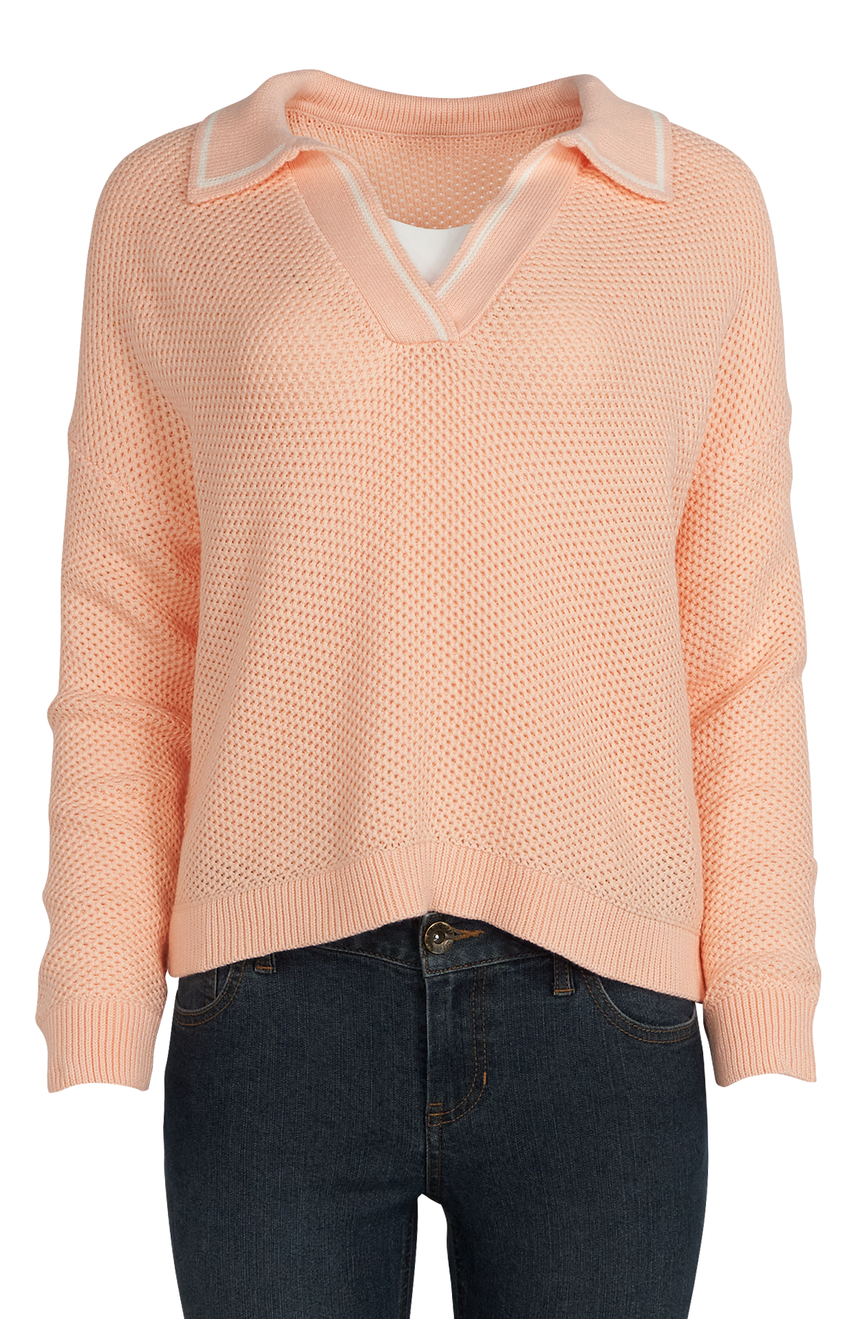 Image of Natural Reflections Riviera Collared Long-Sleeve Sweater - Tropical Peach