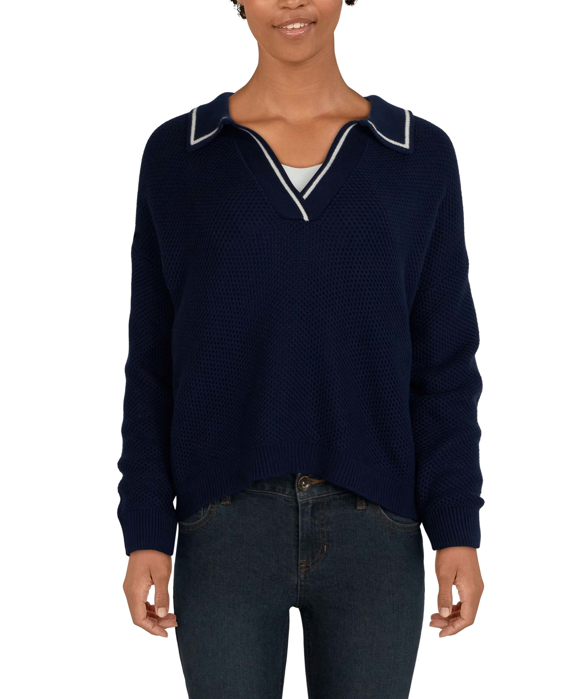 NATURAL REFLECTIONS Riviera Collared Long-Sleeve Sweater