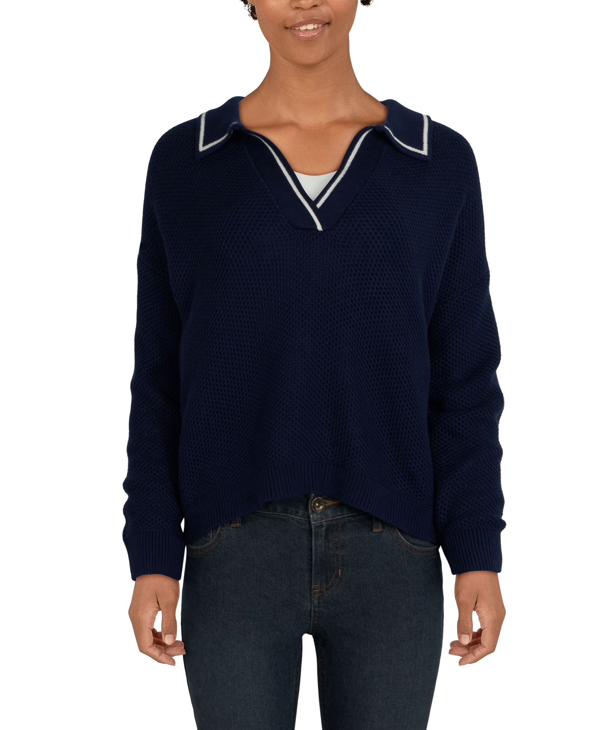 Natural Reflections Riviera Collared Long-Sleeve Sweater for Ladies