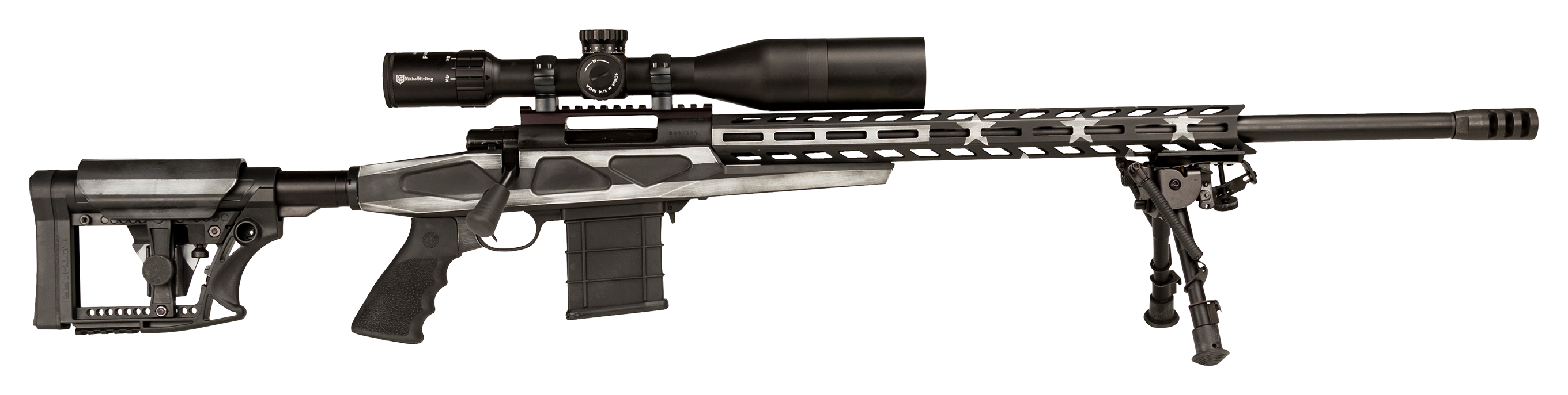 Howa M1500 APC Chassis LongRange BoltAction Rifle with Scope and Bipod  308 Win  Gray American Flag