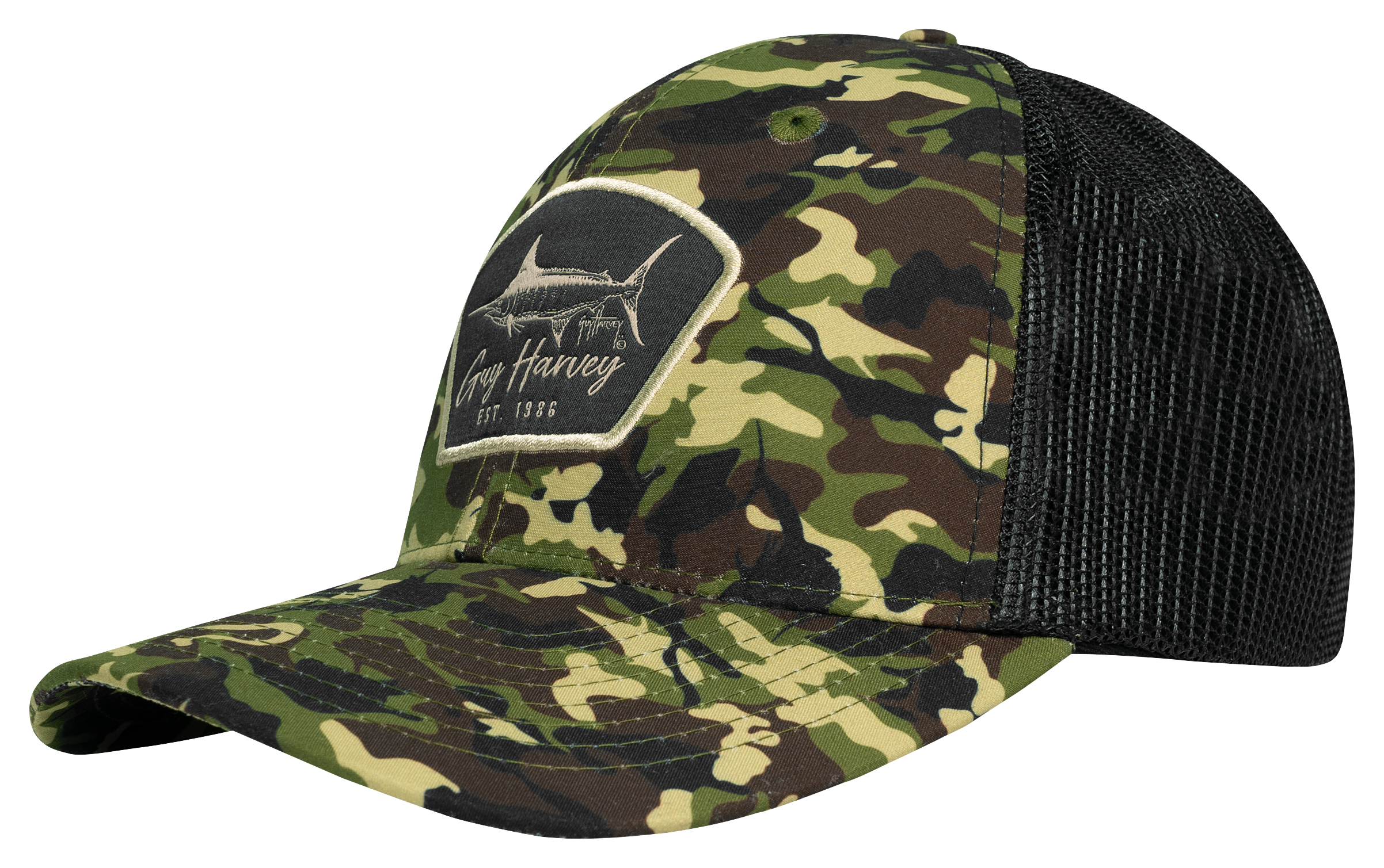 GUY HARVEY Fishy Green Camo Mesh-Back Trucker Cap