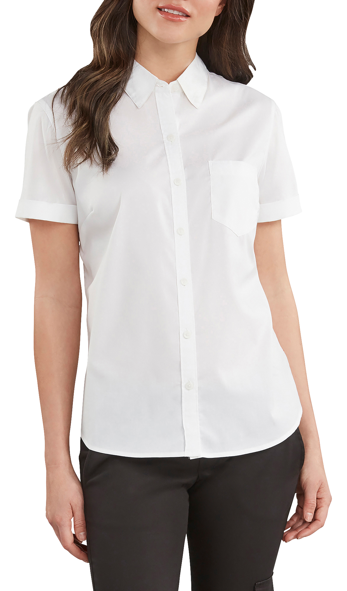 Image of Dickies Stretch Short-Sleeve Button-Down Shirt for Ladies - White