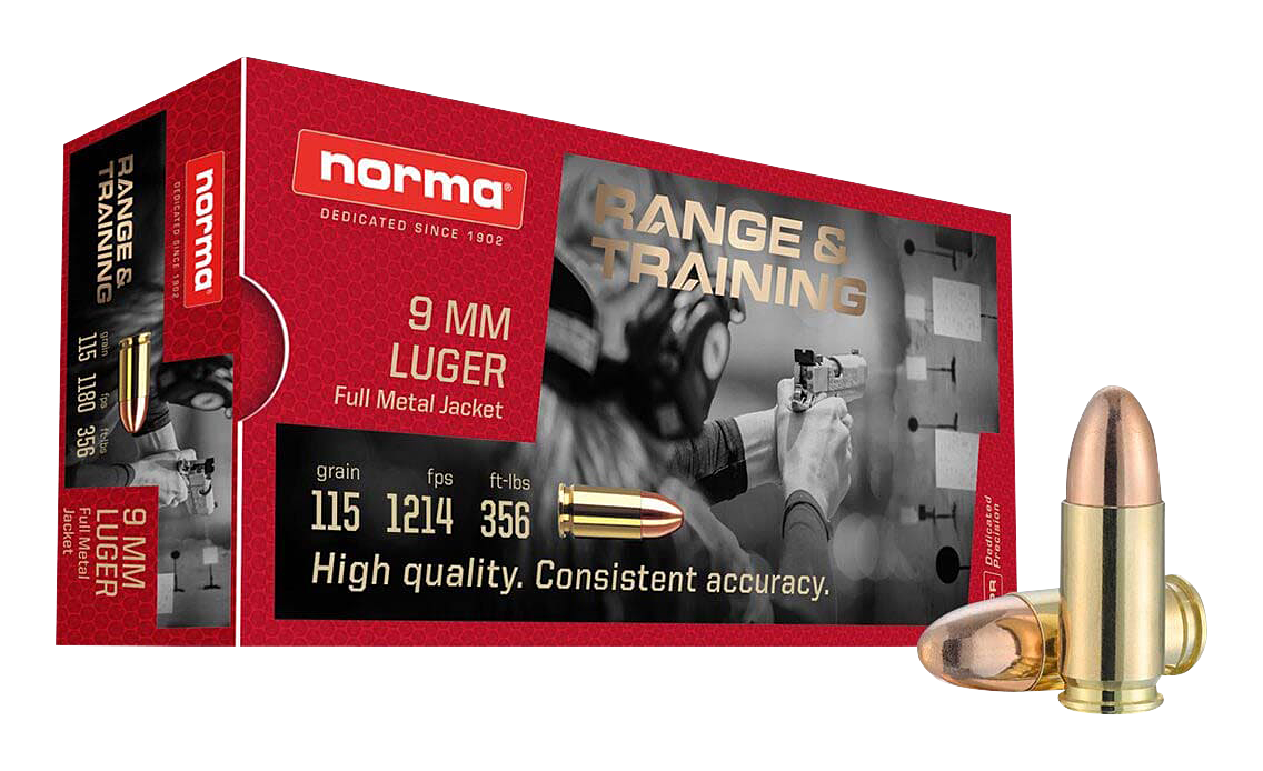 Norma Range & Training 9mm Luger 115 Grain Full Metal Jacket Handgun Ammo - Norma