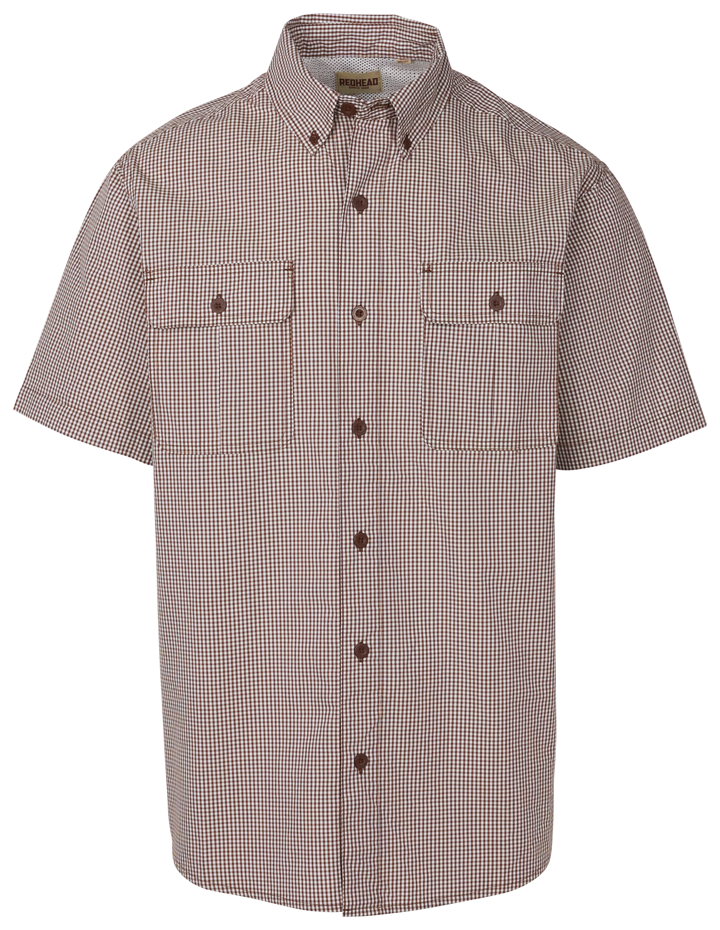 Image of RedHead Spring River Vented-Back Button-Down Short-Sleeve Shirt for Men - Cappuccino Check