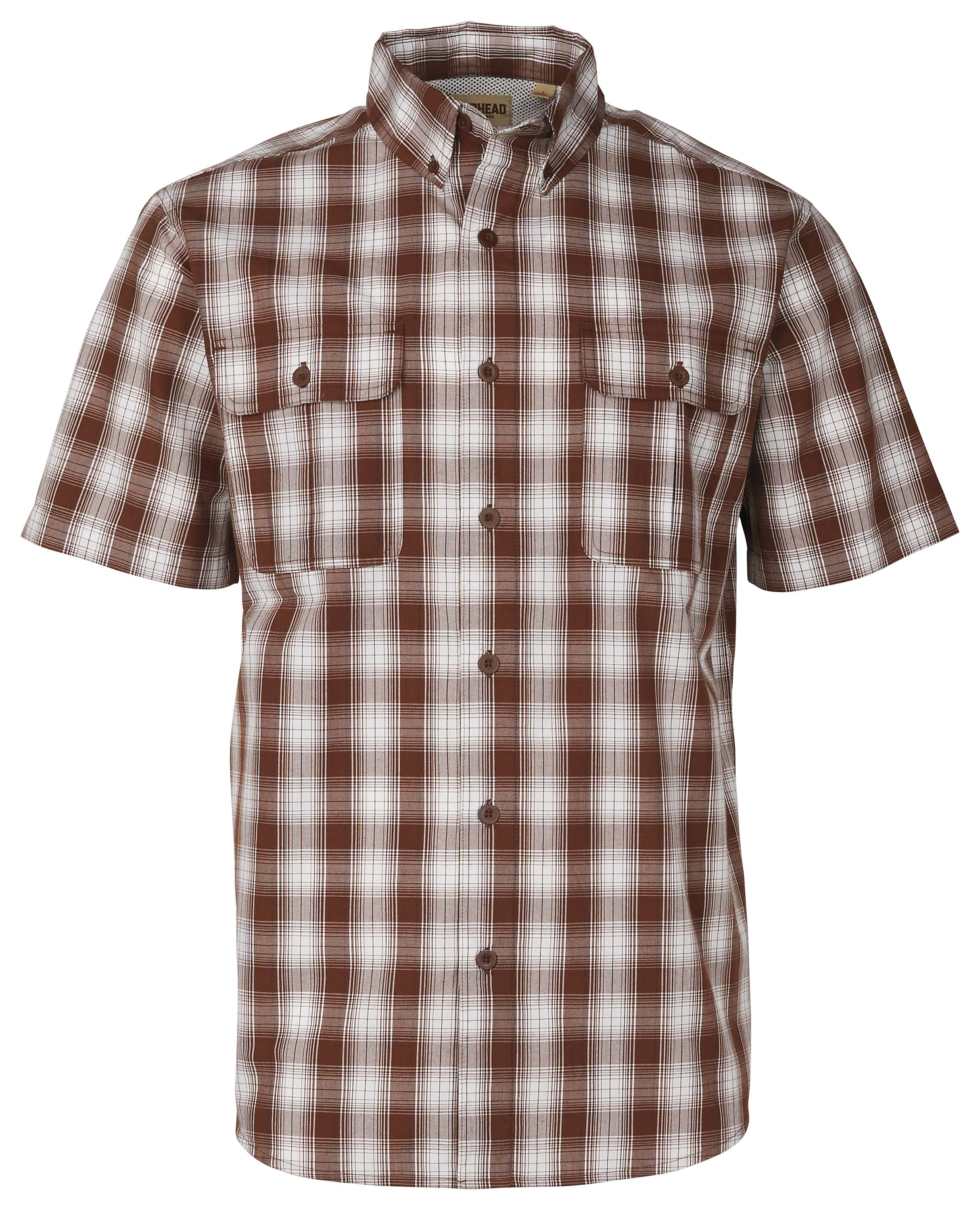 Image of RedHead Spring River Vented-Back Button-Down Short-Sleeve Shirt for Men - Cappuccino Plaid