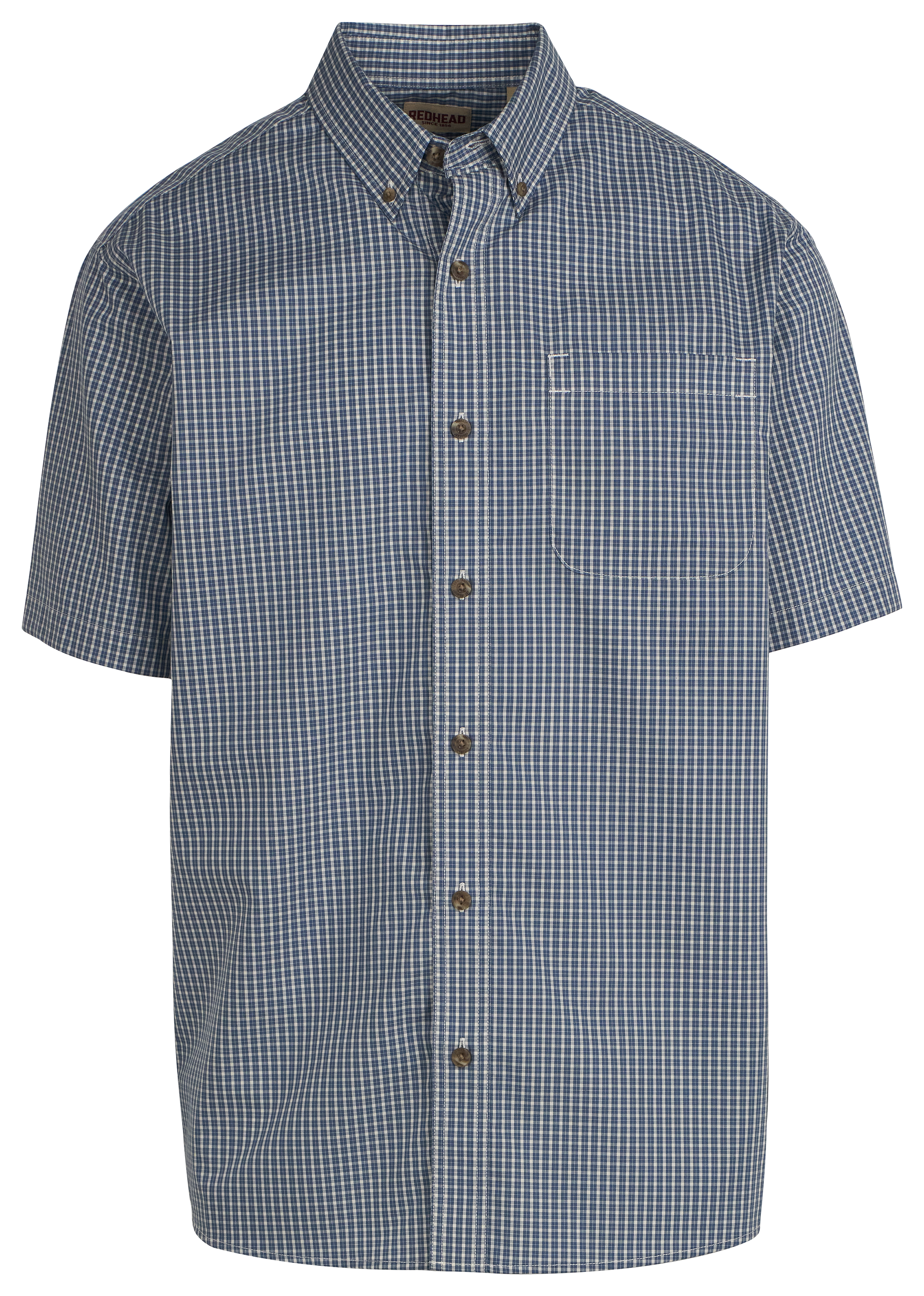 Image of RedHead Wrinkle-Free Plaid Short-Sleeve Button-Down Shirt for Men - Sea Oxford Plaid - S