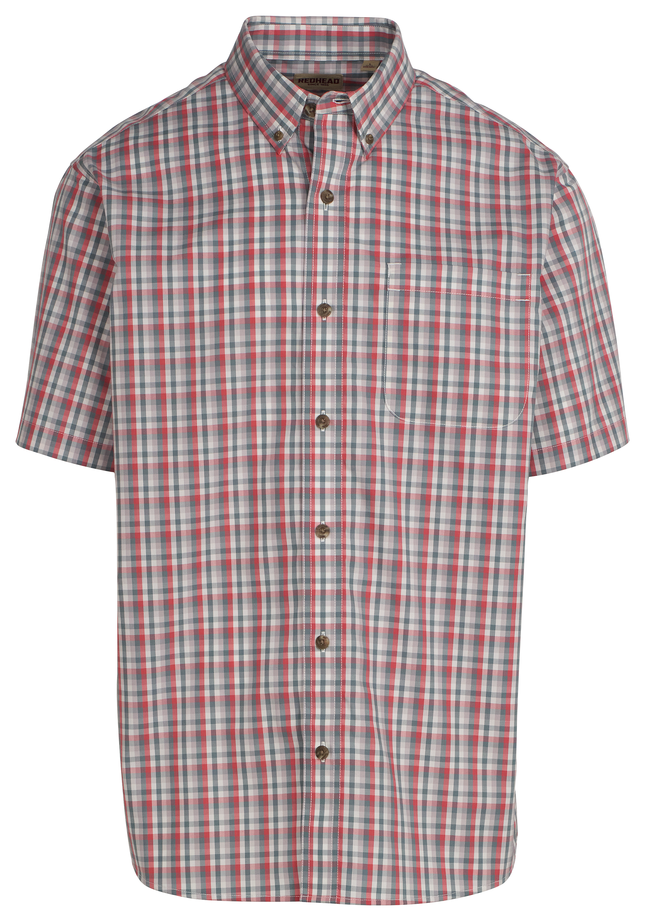 Image of RedHead Wrinkle-Free Plaid Short-Sleeve Button-Down Shirt - Mineral Red Check