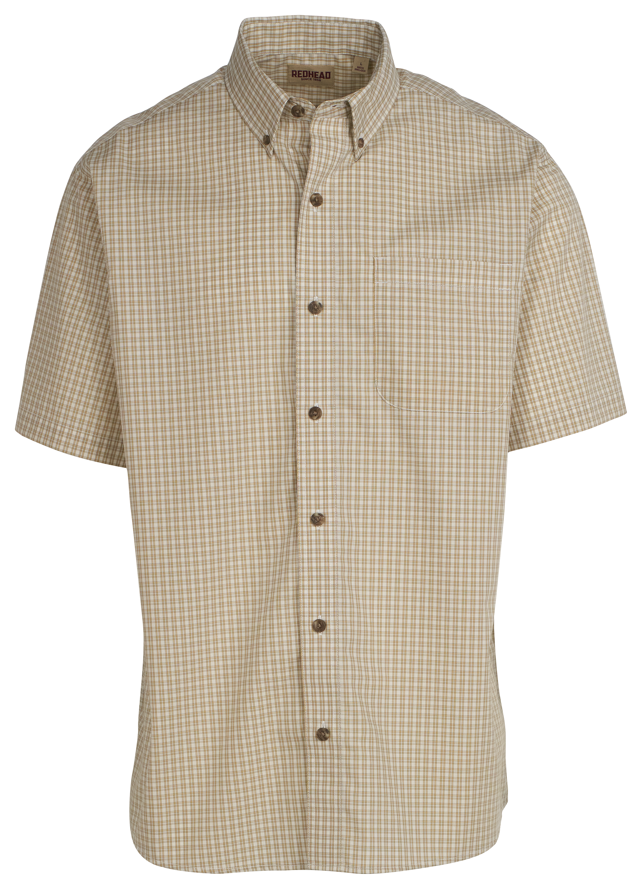 Image of RedHead Wrinkle-Free Plaid Short-Sleeve Button-Down Shirt - Golden Plaid