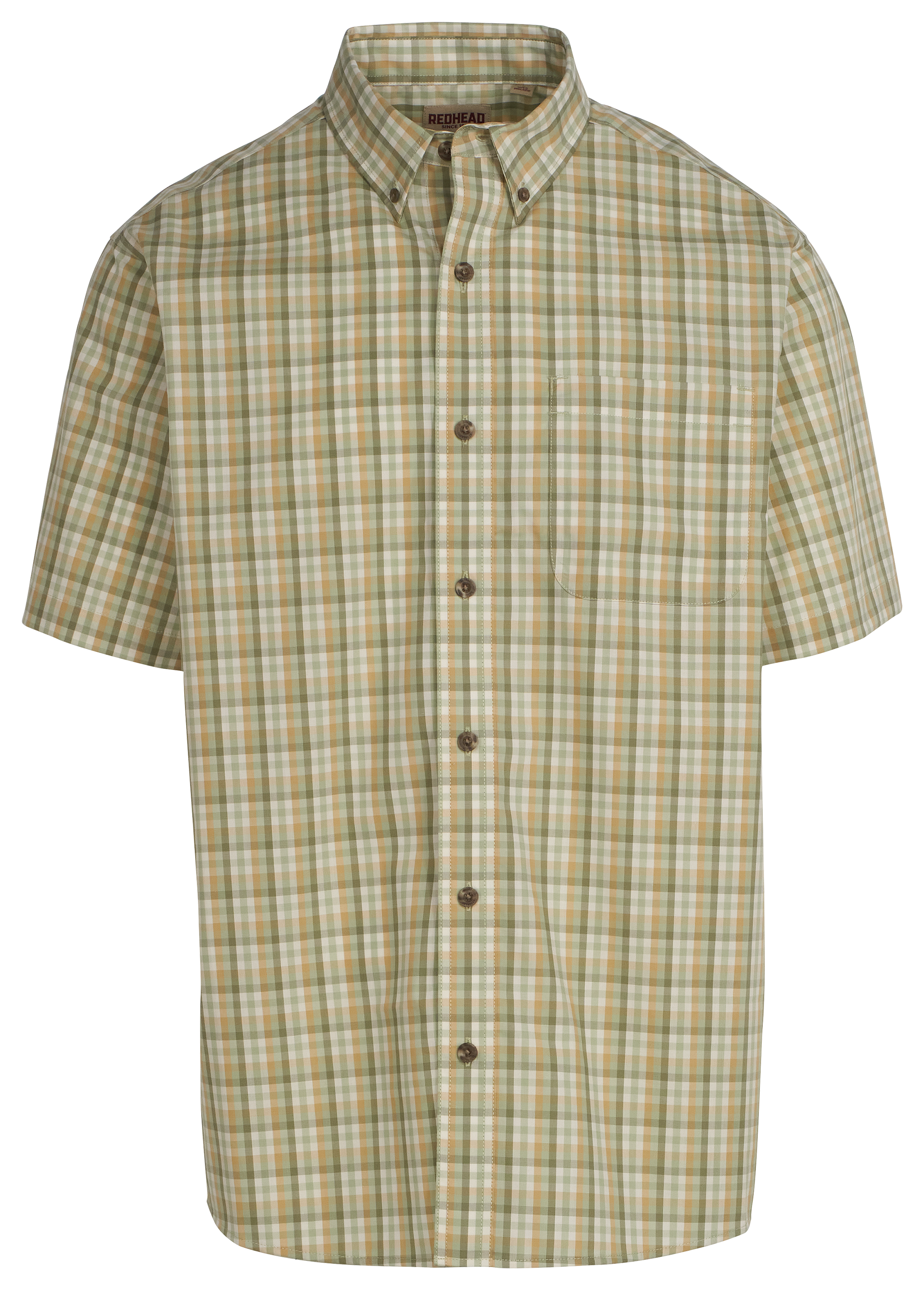 Image of RedHead Wrinkle-Free Plaid Short-Sleeve Button-Down Shirt - Moss Check