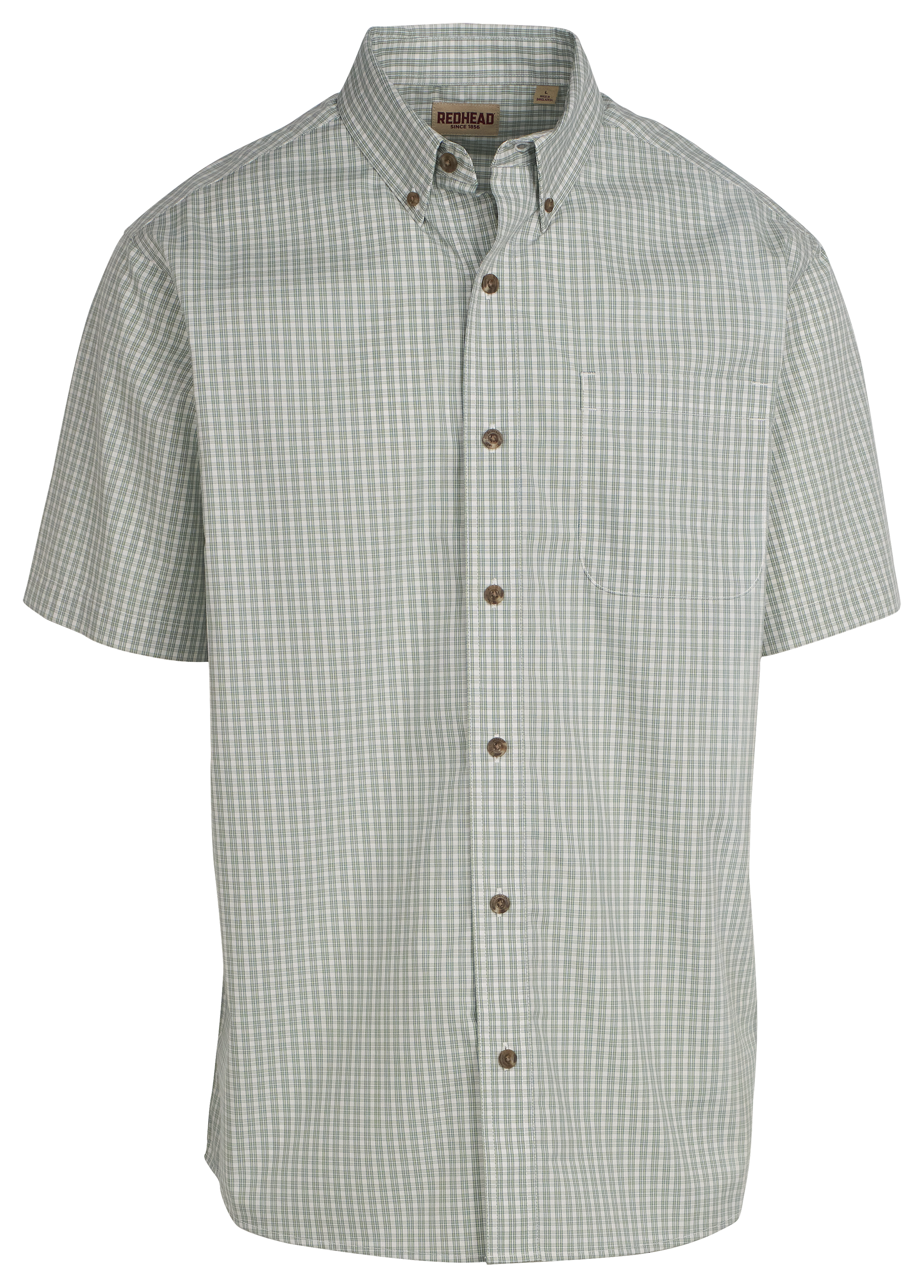 Image of RedHead Wrinkle-Free Plaid Short-Sleeve Button-Down Shirt - Moss Plaid