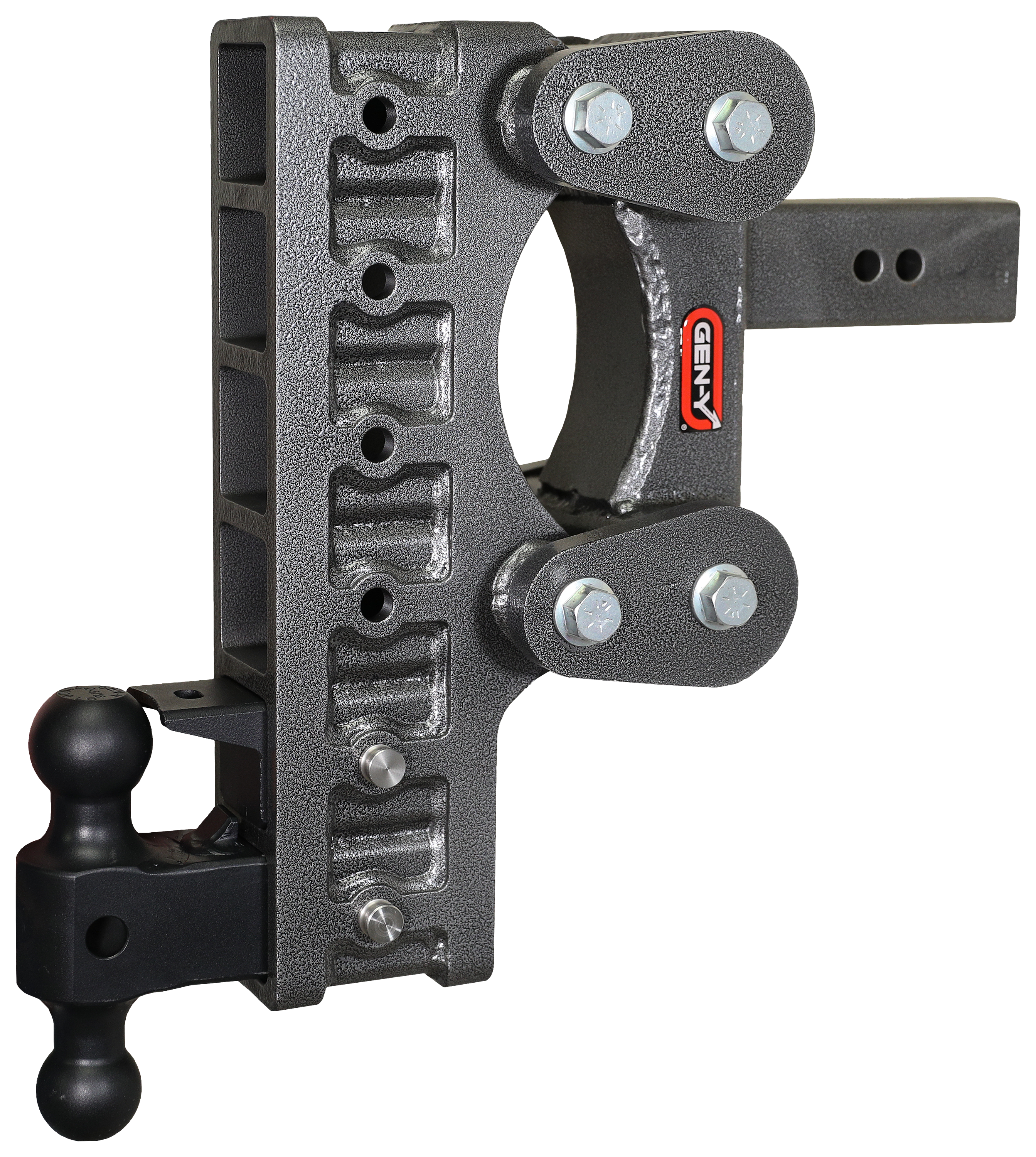 Image of "GEN-Y HITCH The BOSS TORSION-FLEX 2.5'' Shank 2.4K TW 21K Drop Hitch with Dual-Ball and Pintle Lock - 12"" Drop"