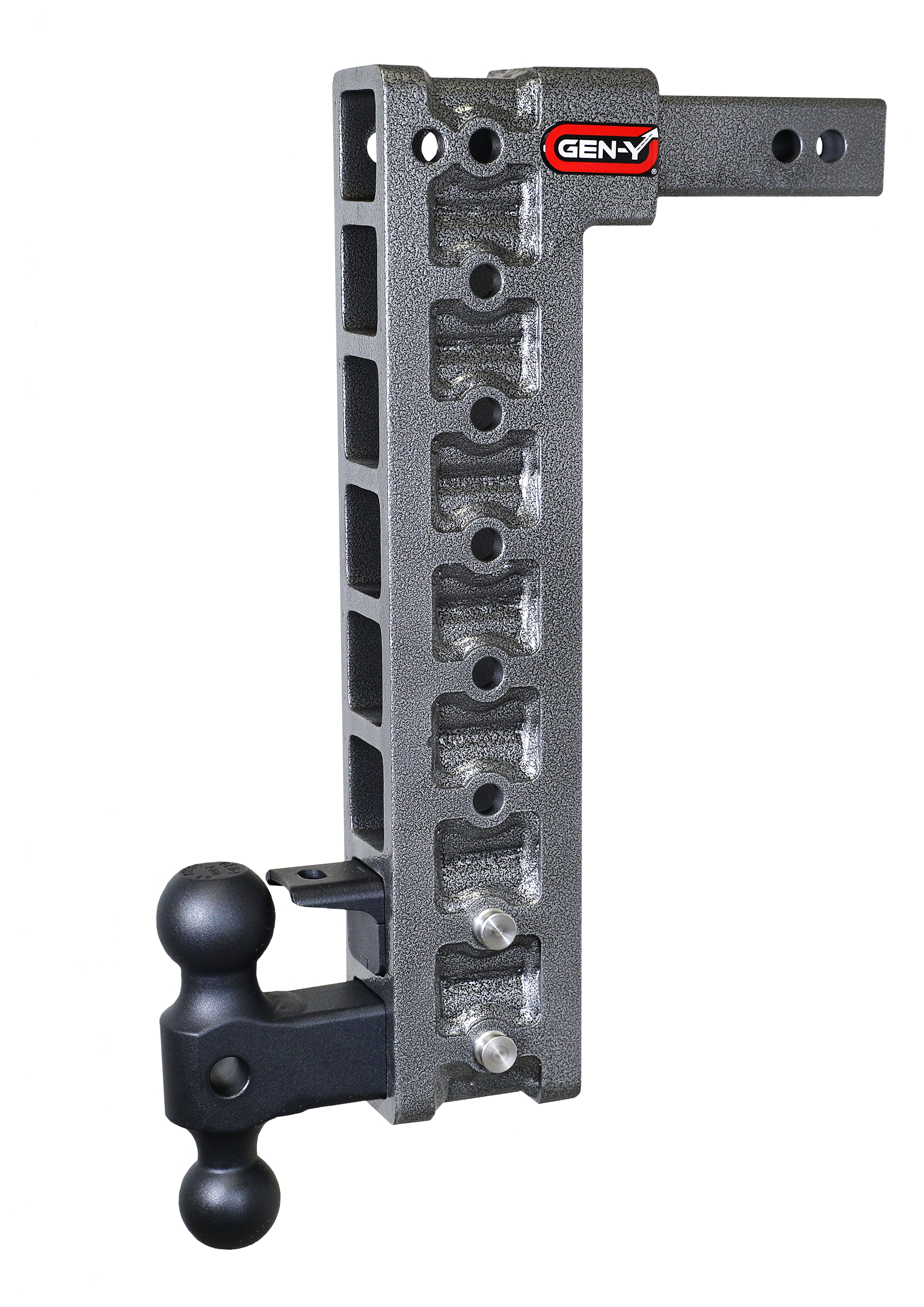 Image of "GEN-Y HITCH MEGA-DUTY 2"" Shank 10K Hitch with Dual-Ball, Pintle Lock, and Stabilizer Kit - 17.5"" Drop"