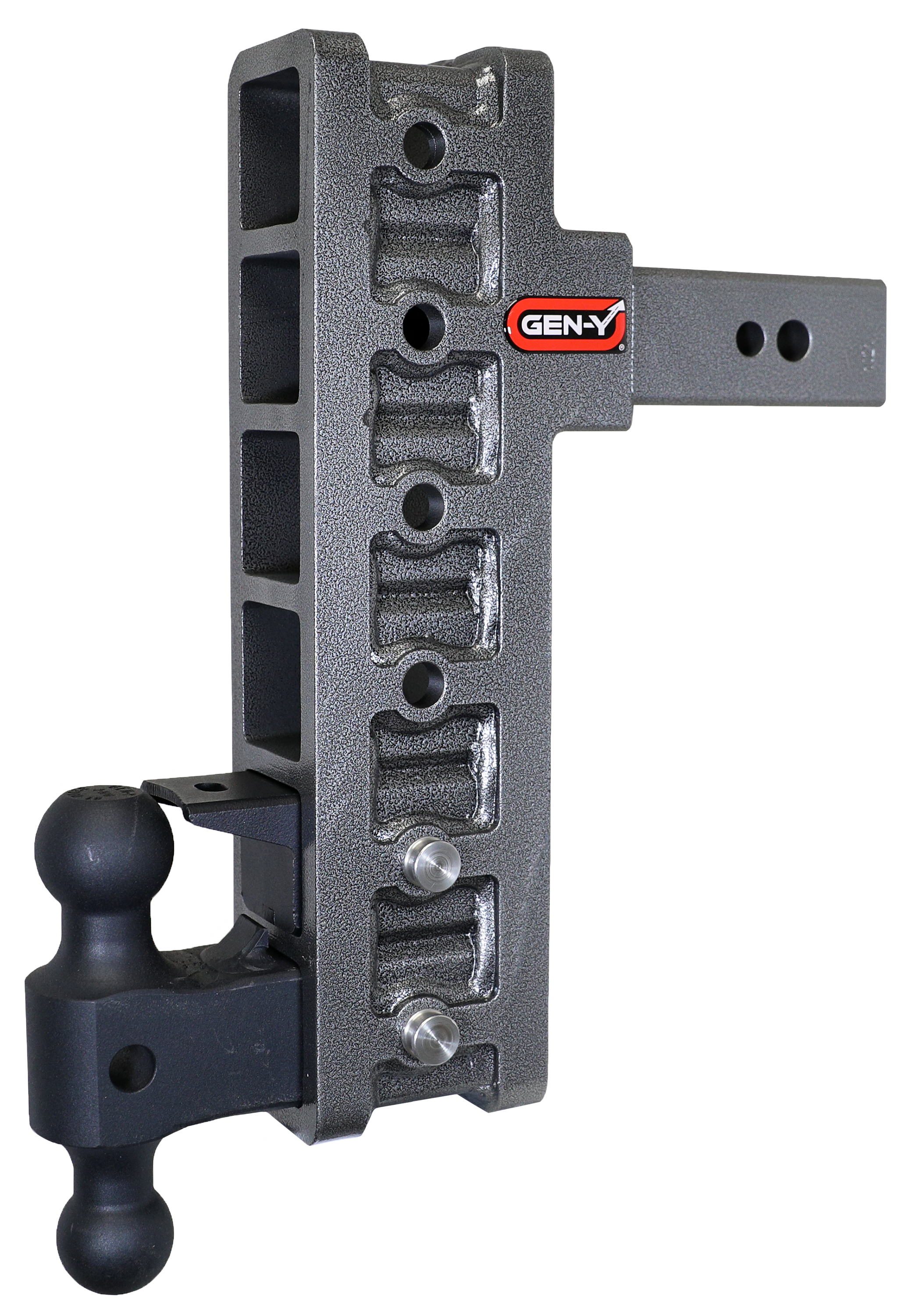 Image of "GEN-Y HITCH MEGA-DUTY 2.5"" Offset Shank 32K Drop Hitch with Dual-Ball and Pintle Lock - 3"" Rise, 12"" Drop"