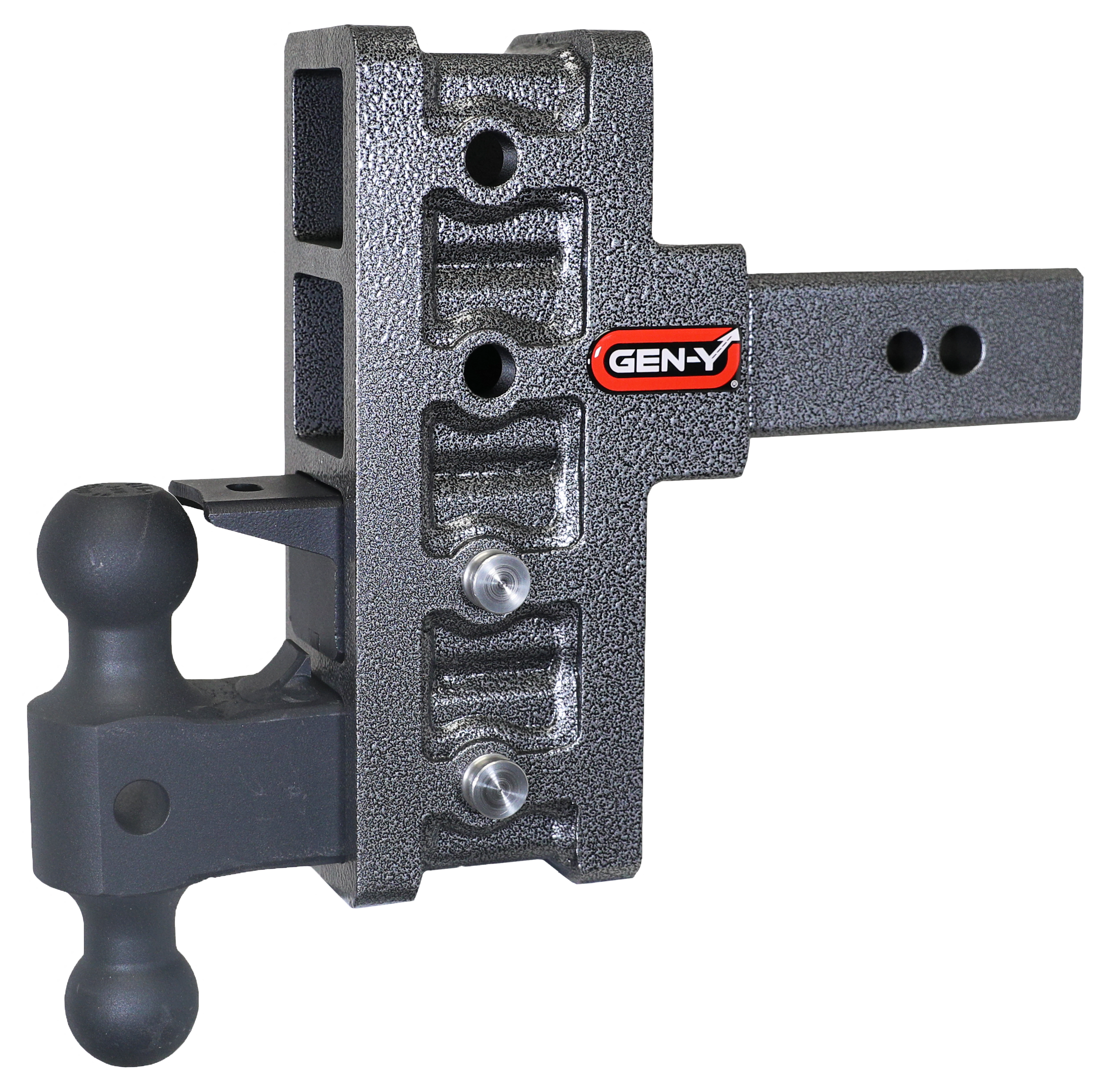 Image of "GEN-Y HITCH MEGA-DUTY 2.5"" Offset Shank 32K Drop Hitch with Dual-Ball and Pintle Lock - 3"" Rise, 6"" Drop"