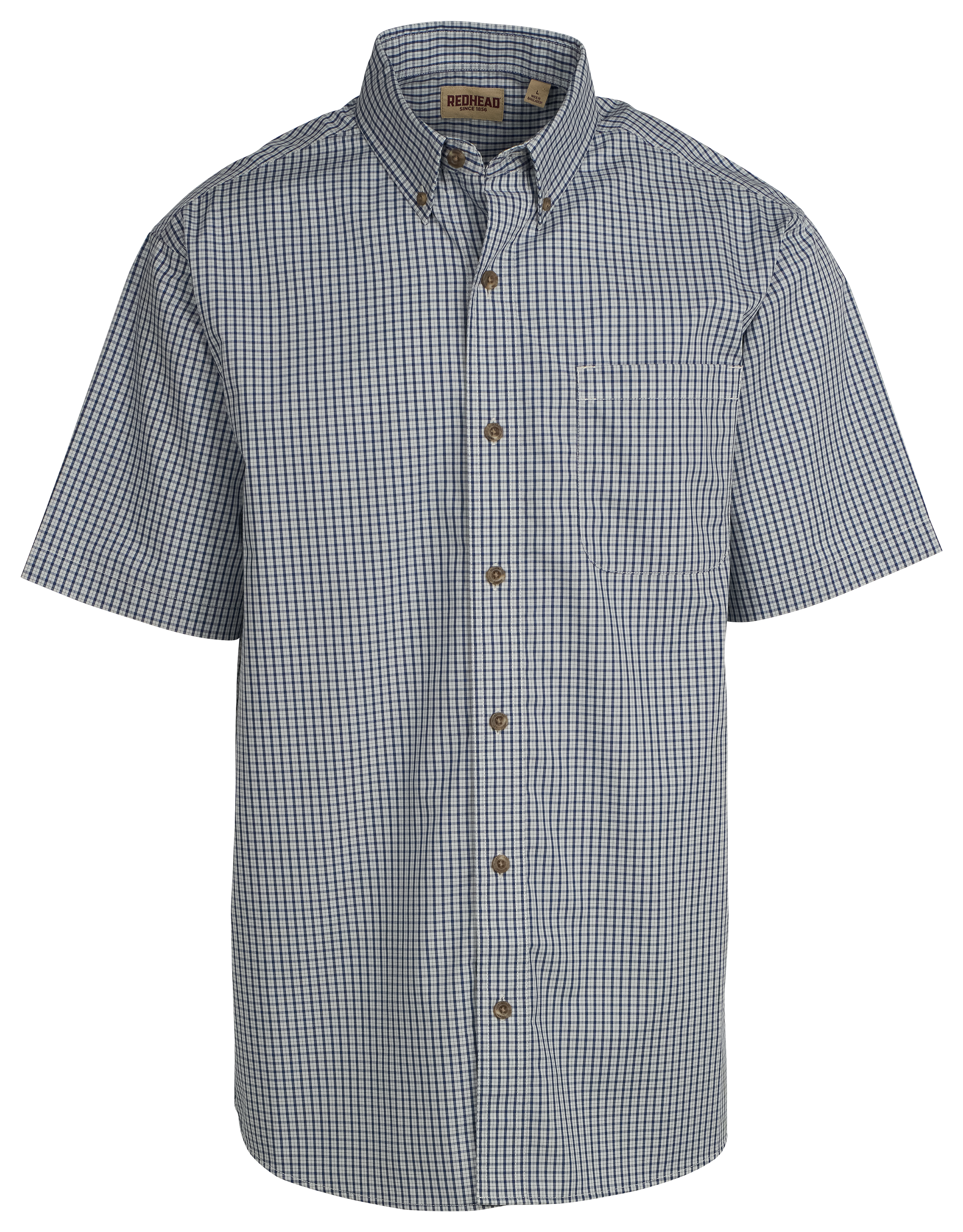 Image of RedHead Wrinkle-Free Plaid Short-Sleeve Button-Down Shirt for Men - Estate Blue Oxford Plaid - L