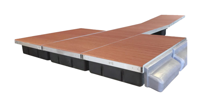 Image of Patriot Docks T-Shaped Low-Profile Floating Dock with Aluminum Decking - Brown - 32'