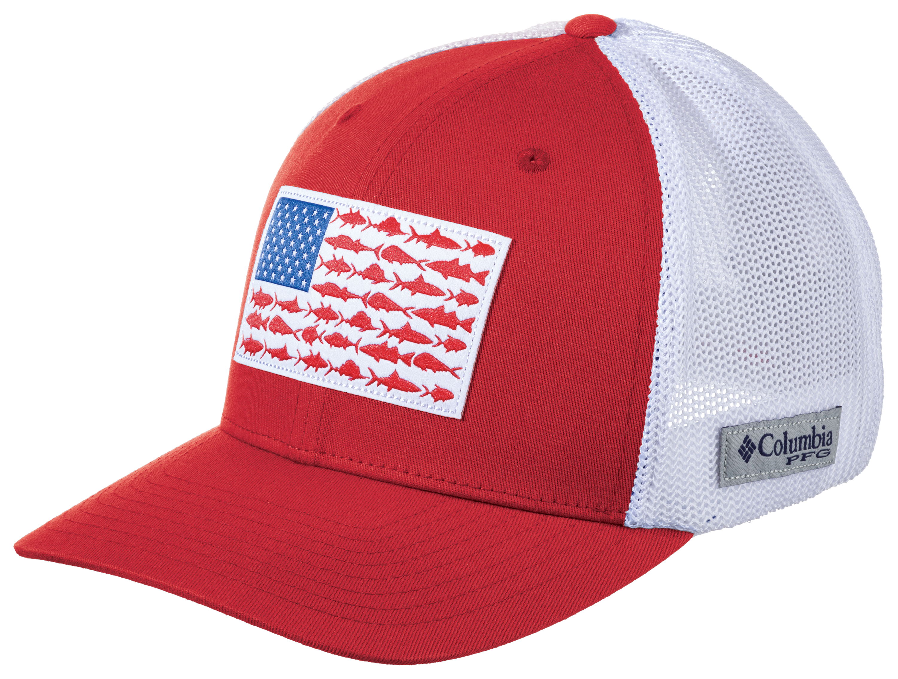 Columbia PFG Mesh Fish Flag Ball Cap - Red Spark/White