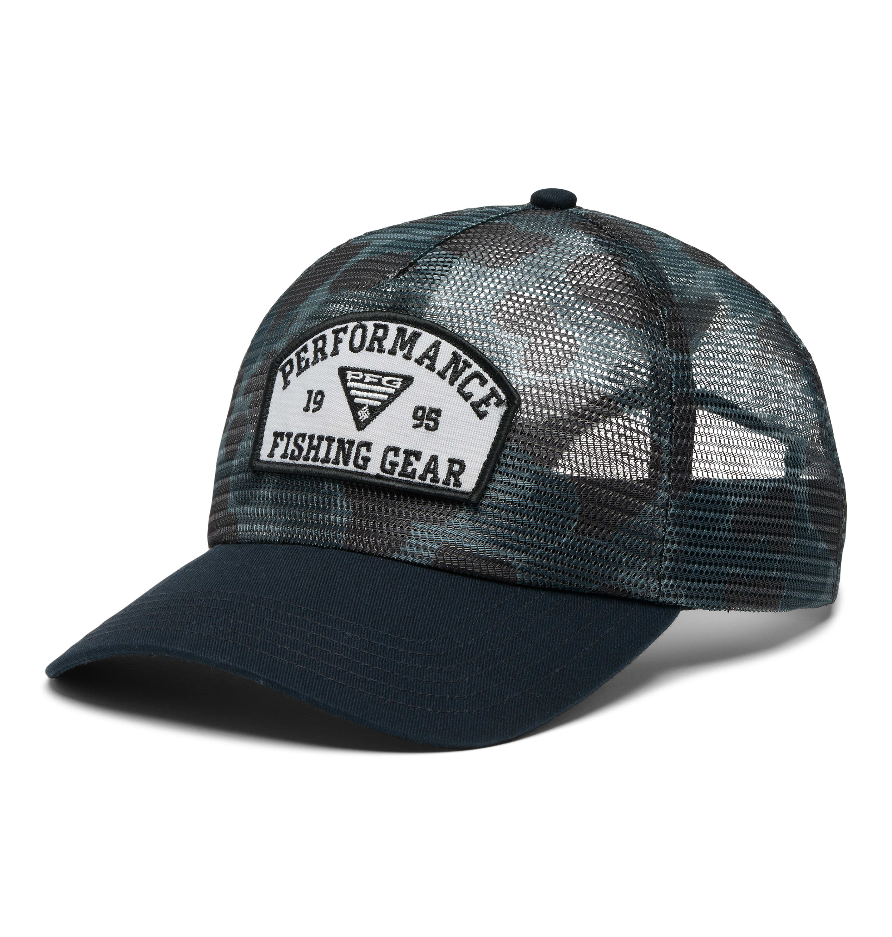 Image of Columbia PFG Tie Down Mesh Snapback Cap - Black Duck Camo/Black