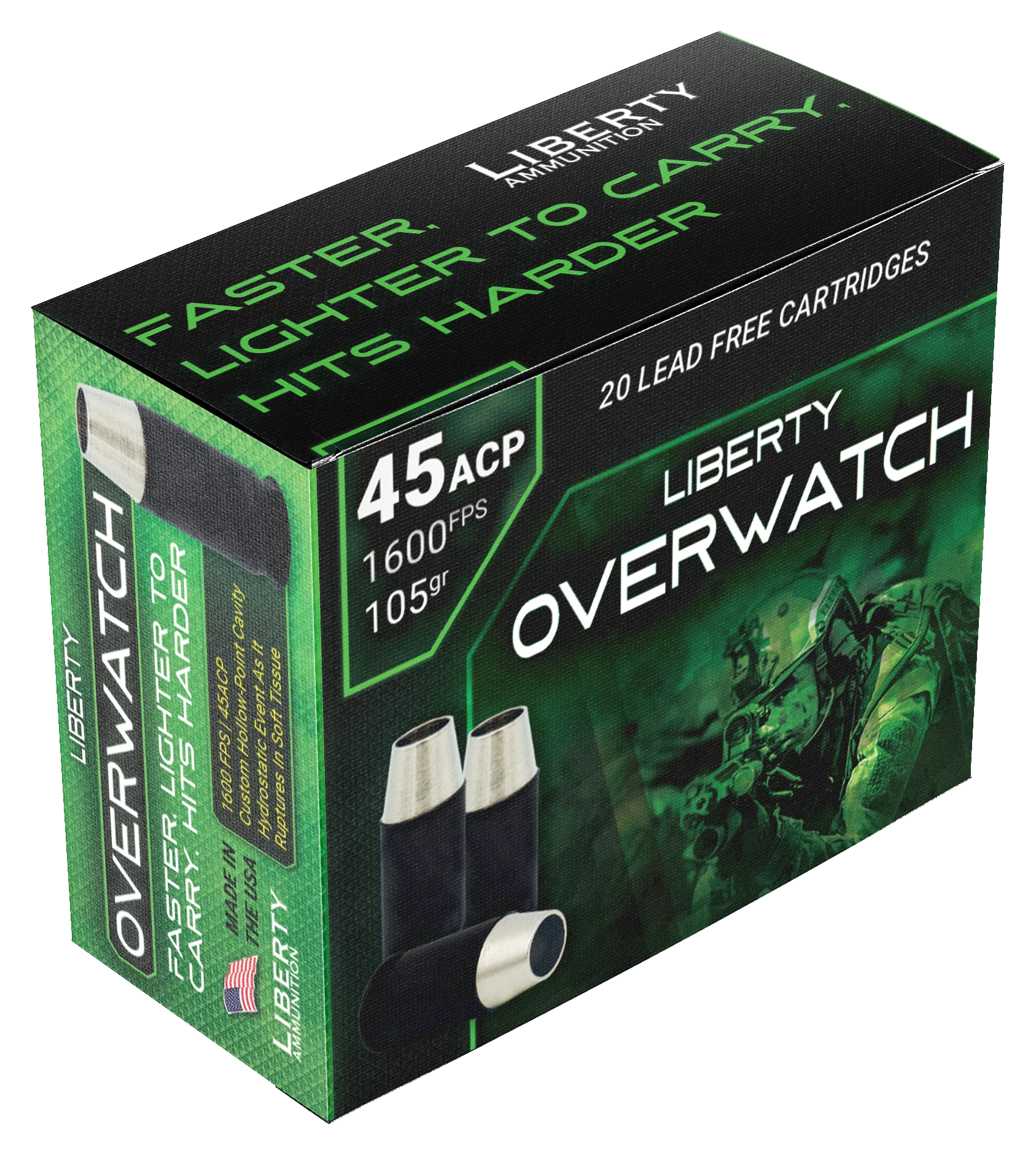 Liberty Ammunition OVERWATCH .45 Auto 105 Grain Open Cavity Lead-Free Handgun Ammo