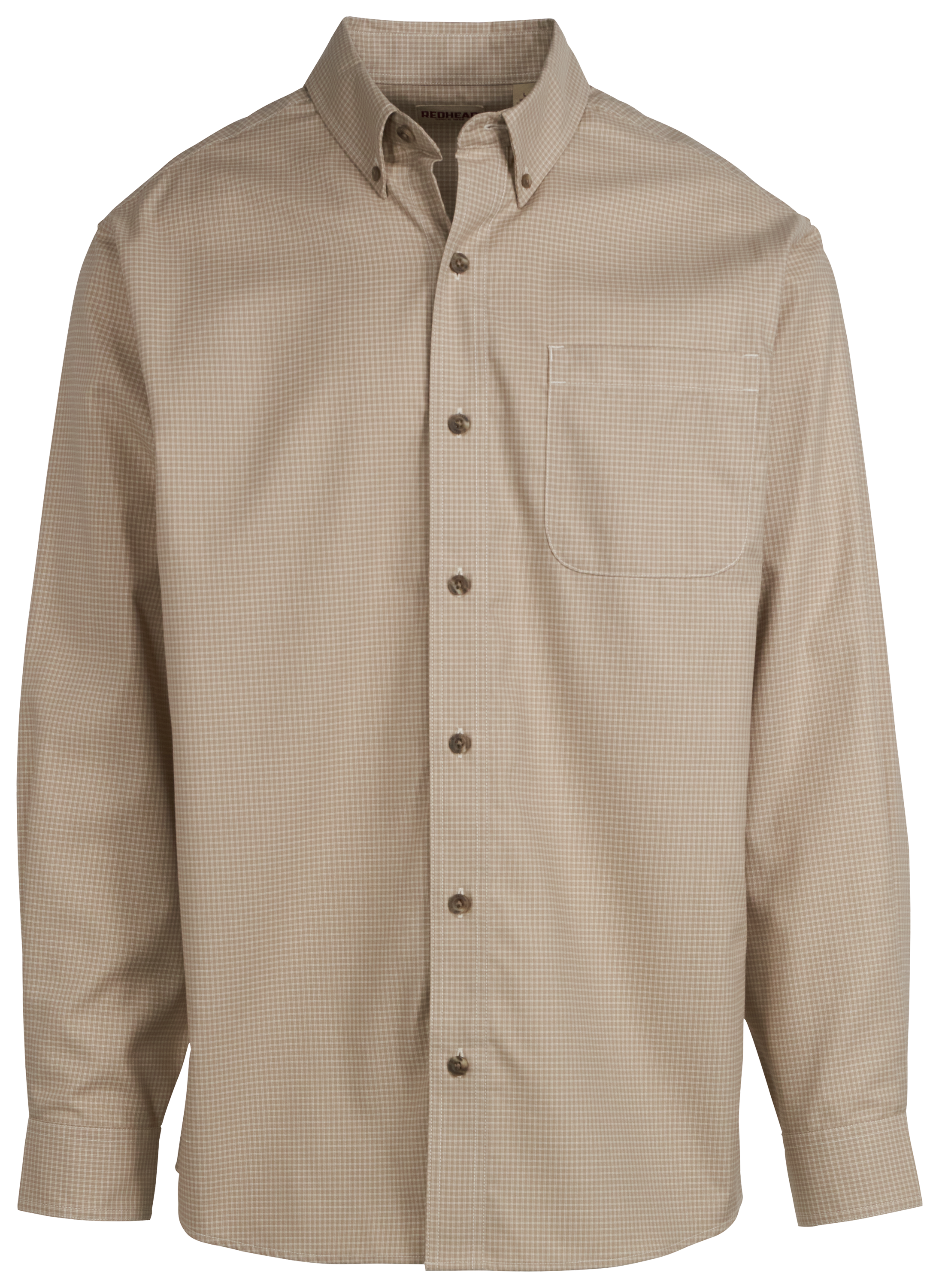 Image of RedHead Wrinkle-Free Easy-Care Button-Down Long-Sleeve Shirt - Stone Small Check