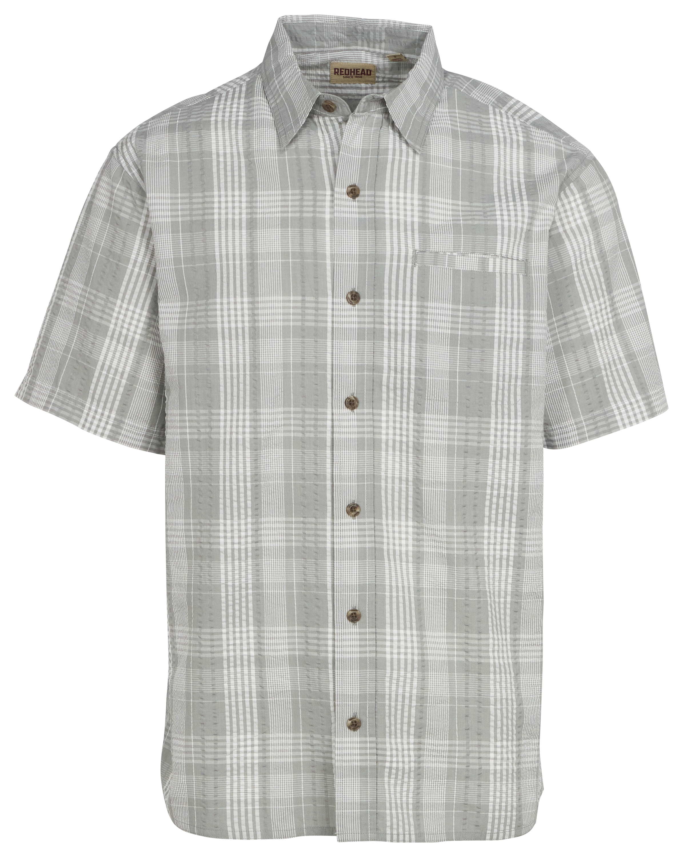 Image of RedHead Seersucker Button-Up Plaid Short-Sleeve Shirt for Men - Limestone Plaid