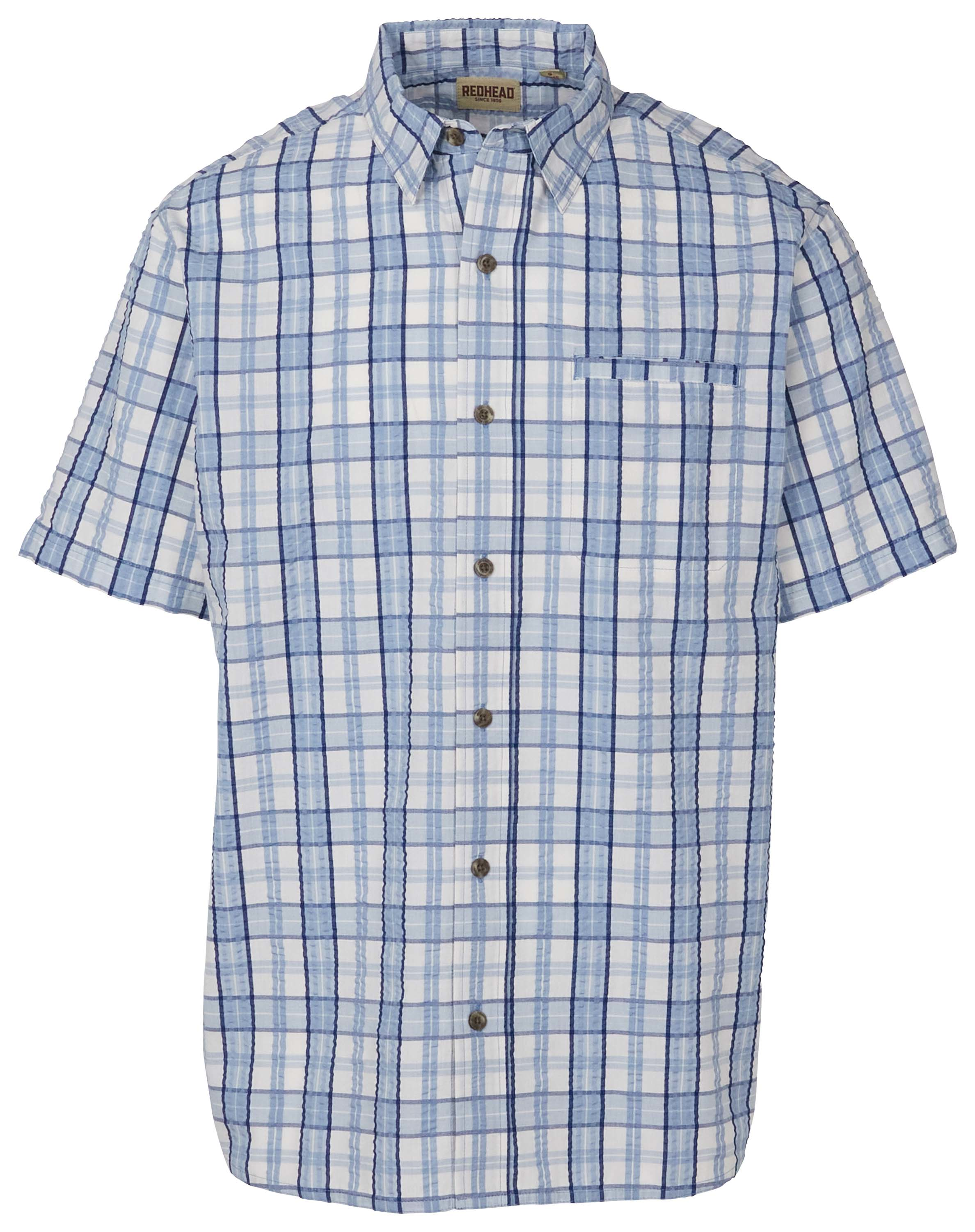 Image of RedHead Seersucker Button-Up Plaid Short-Sleeve Shirt for Men - Dusty Blue Plaid