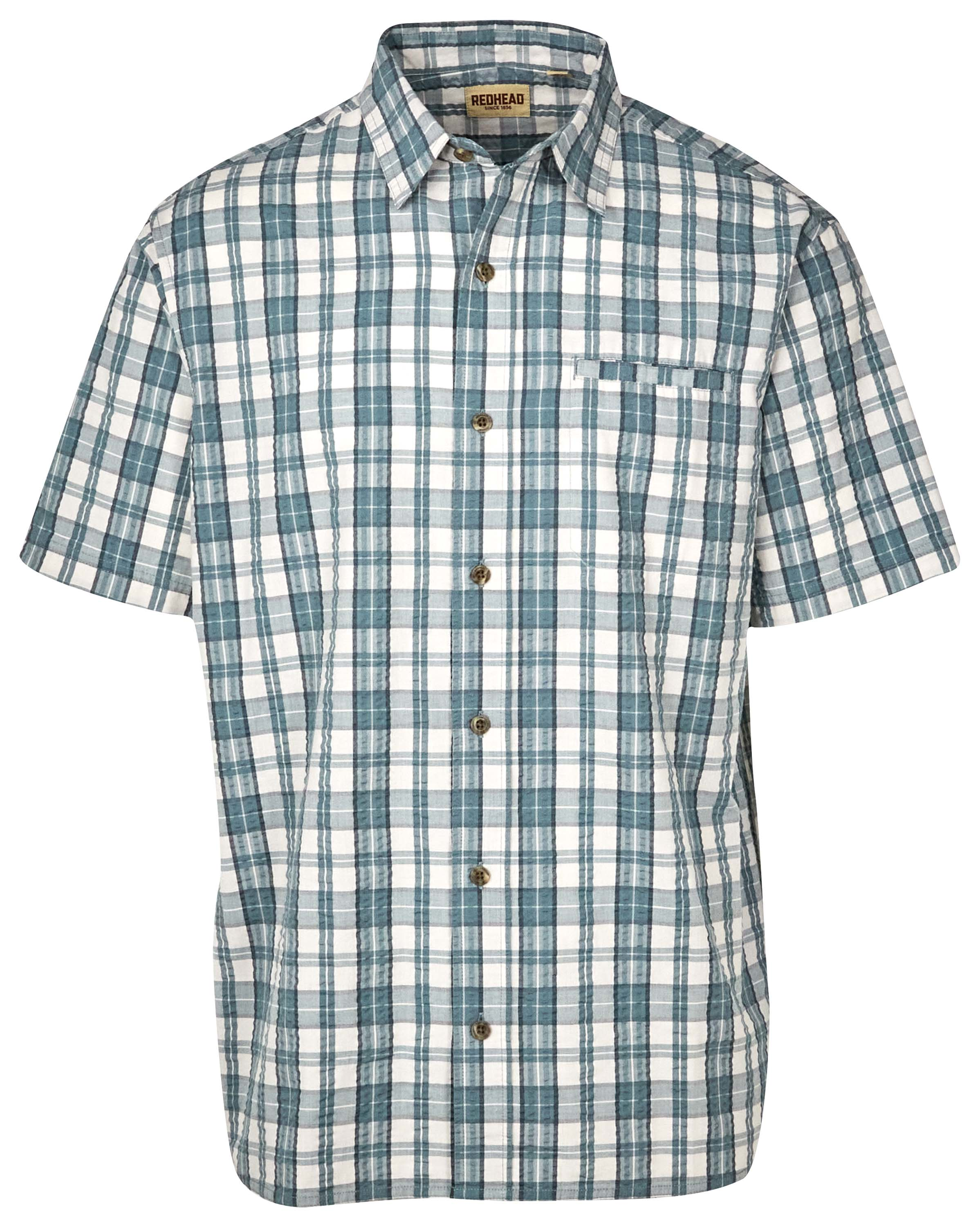 REDHEAD Seersucker Button-Up Plaid Short-Sleeve Shirt for Men