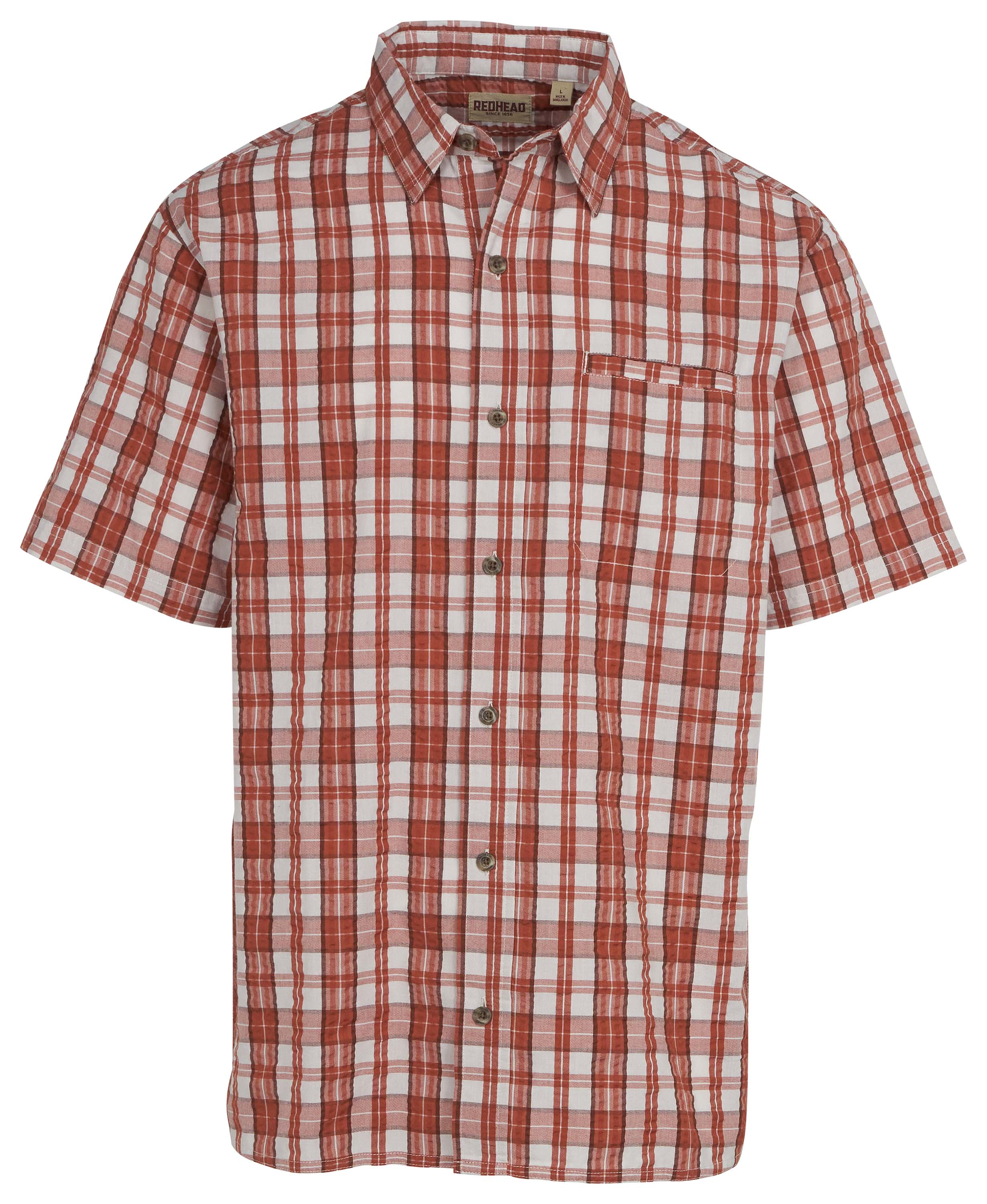 Image of RedHead Seersucker Button-Up Plaid Short-Sleeve Shirt for Men - Cappuccino Plaid