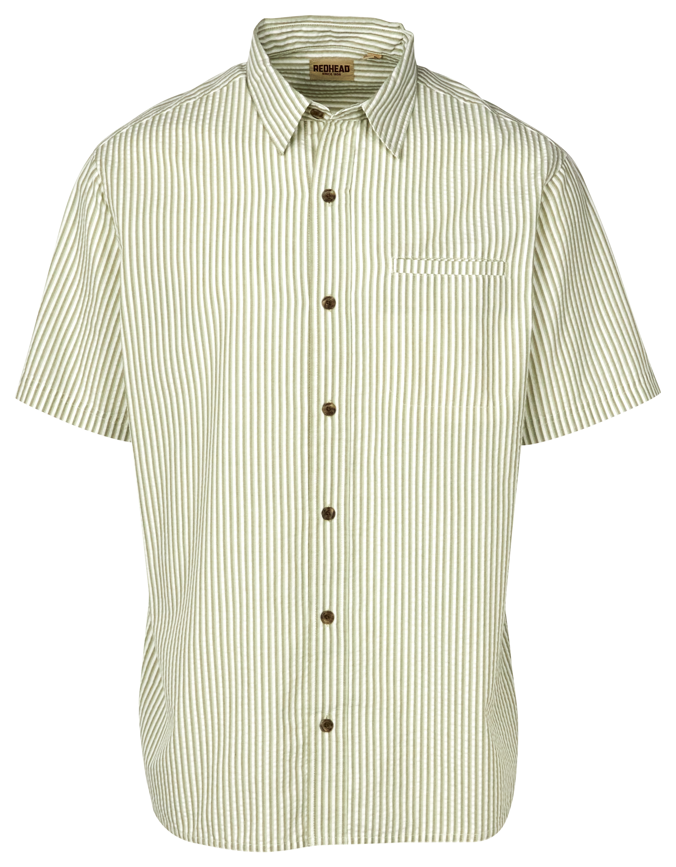 Image of RedHead Seersucker Short-Sleeve Shirt - Oil Green Stripe