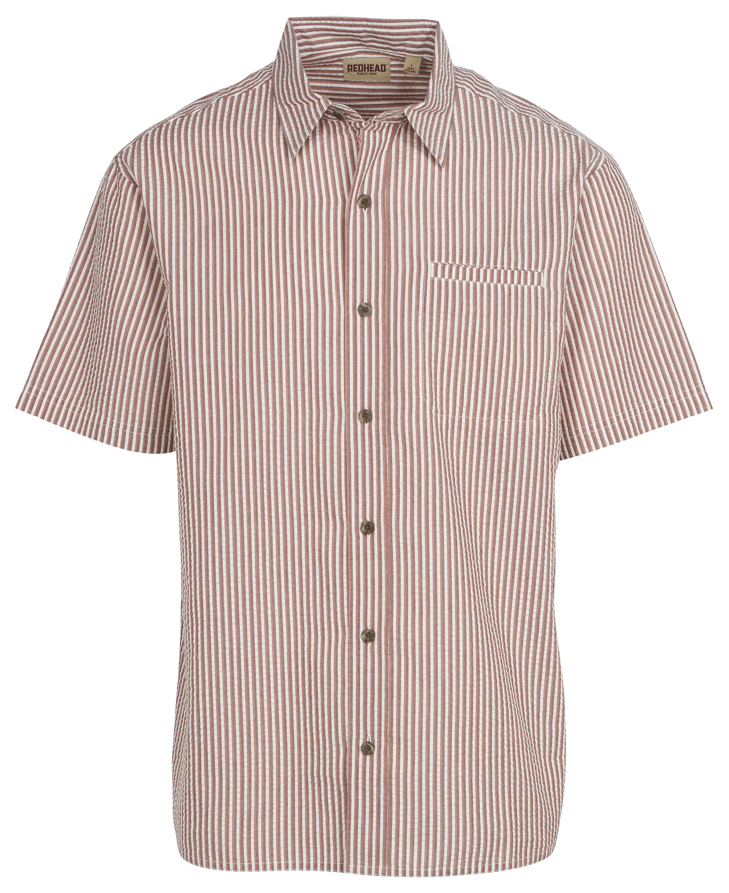 Image of RedHead Seersucker Short-Sleeve Shirt - Cappuccino Stripe