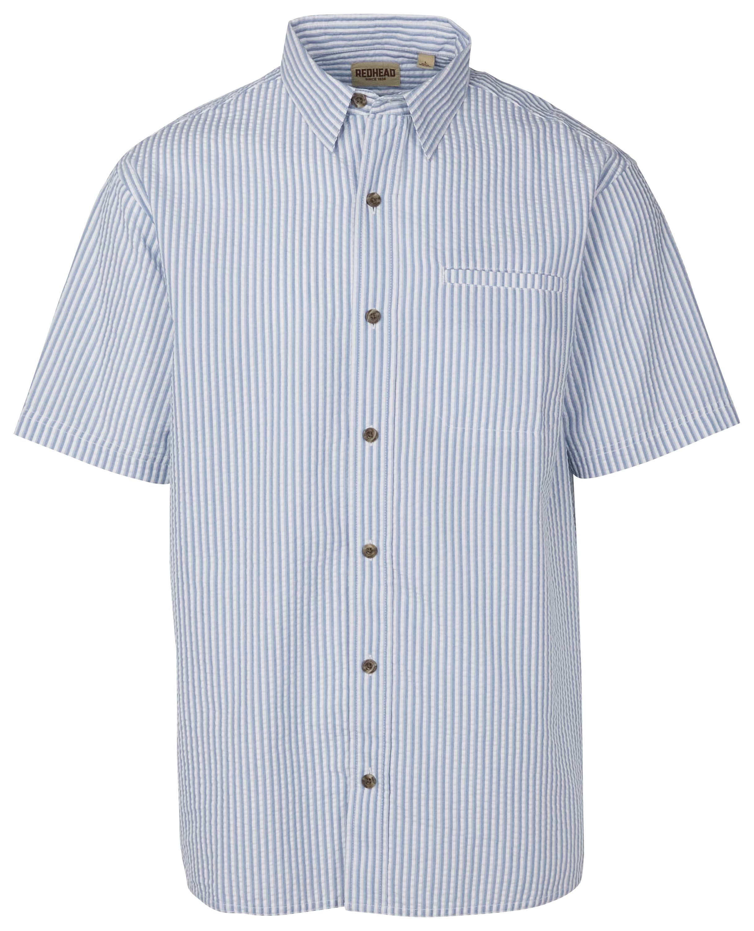 Image of RedHead Seersucker Short-Sleeve Shirt - Captains Blue Stripe