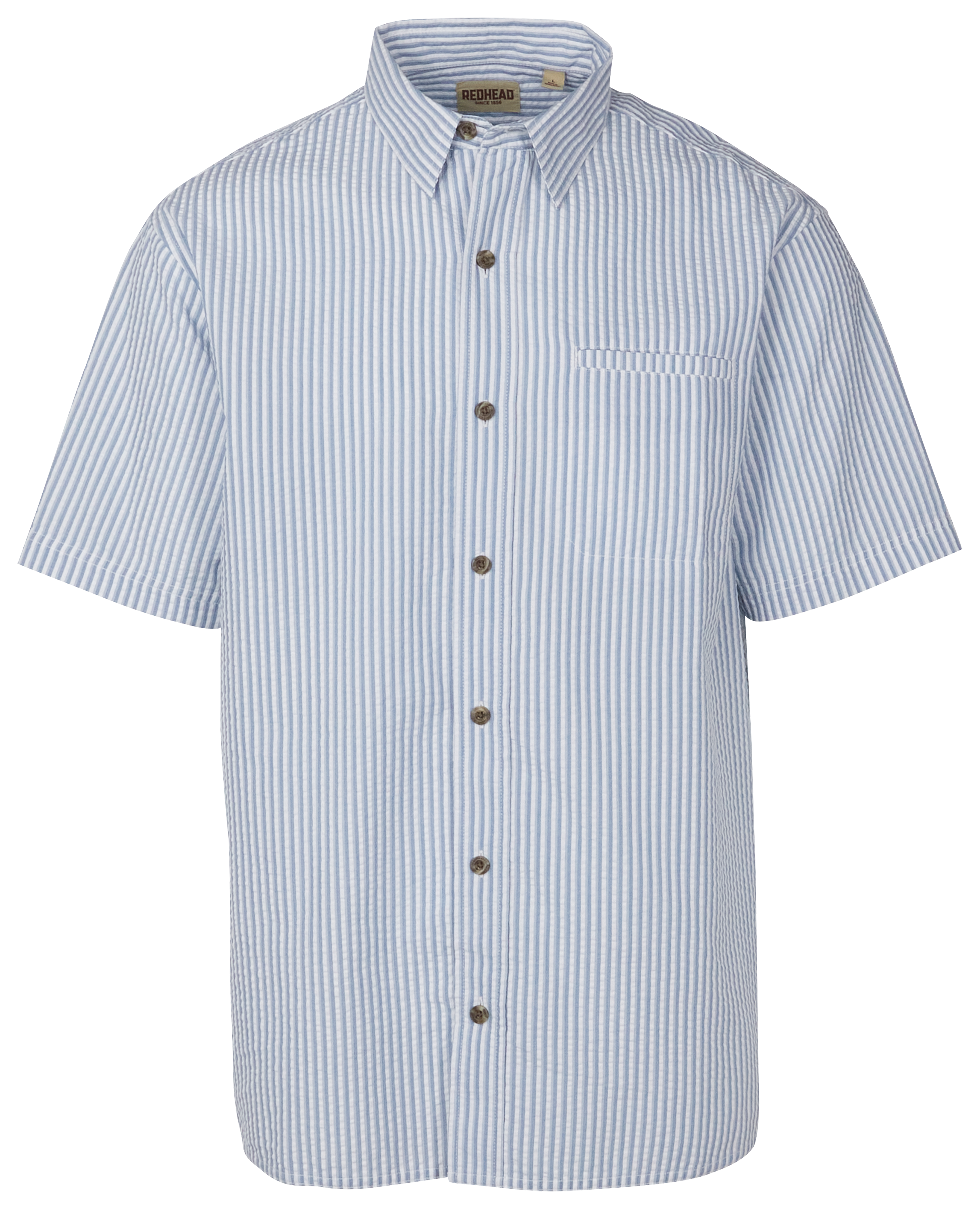 Image of RedHead Seersucker Short-Sleeve Shirt - Captains Blue Stripe