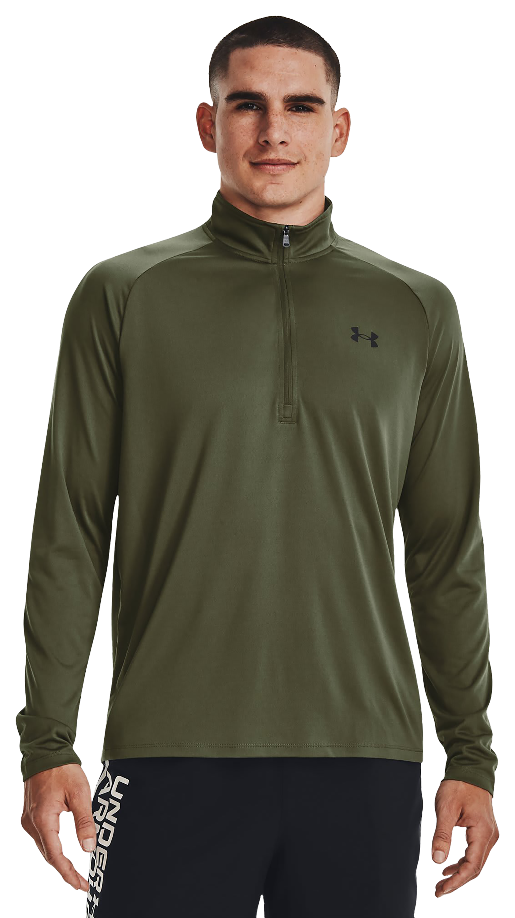 Image of Under Armour UA Tech Half-Zip Long-Sleeve Shirt for Men - Marine OD Green/Black - LT