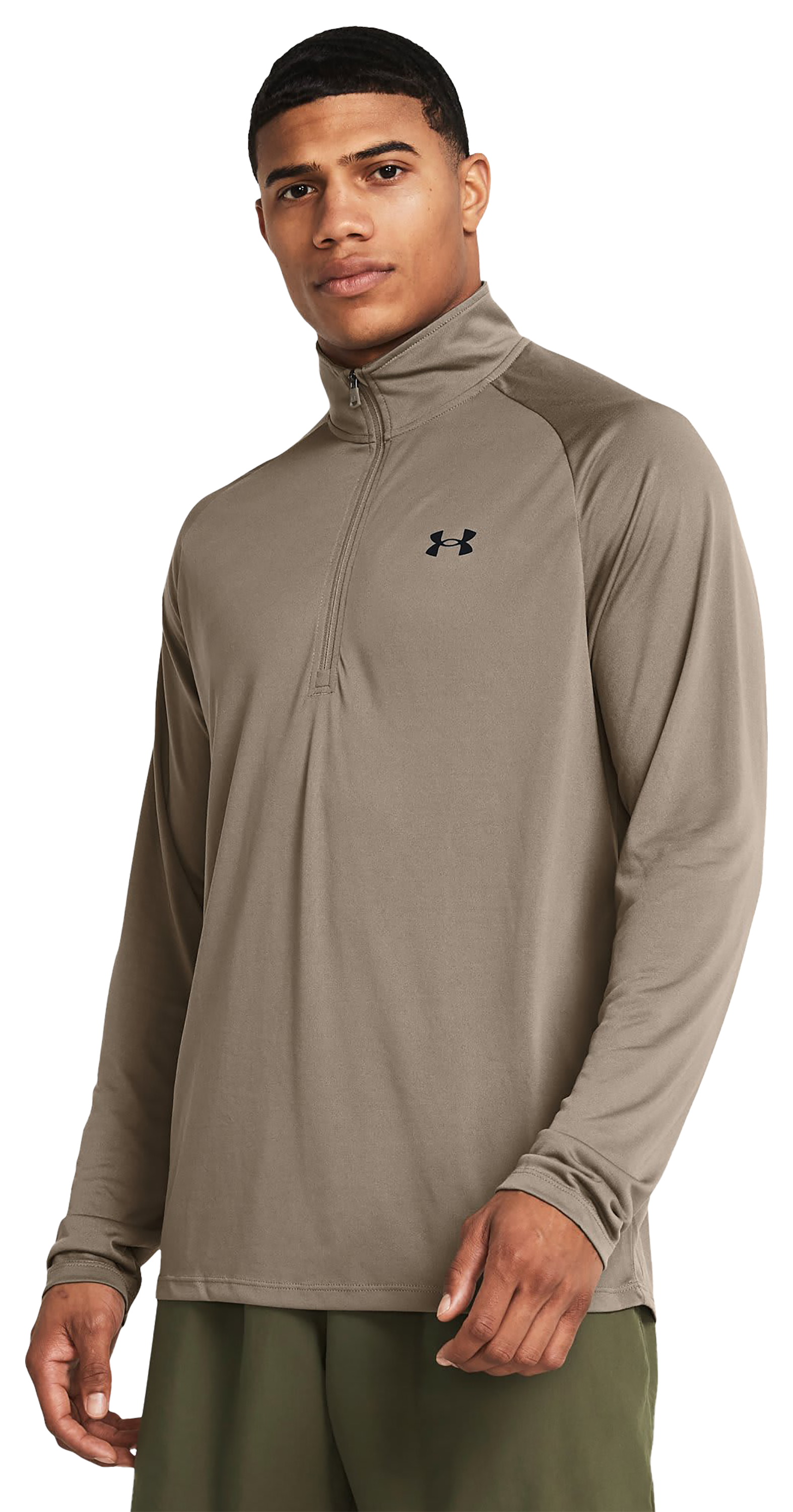 Image of Under Armour UA Tech Half-Zip Long-Sleeve Shirt - Taupe Dusk/Black