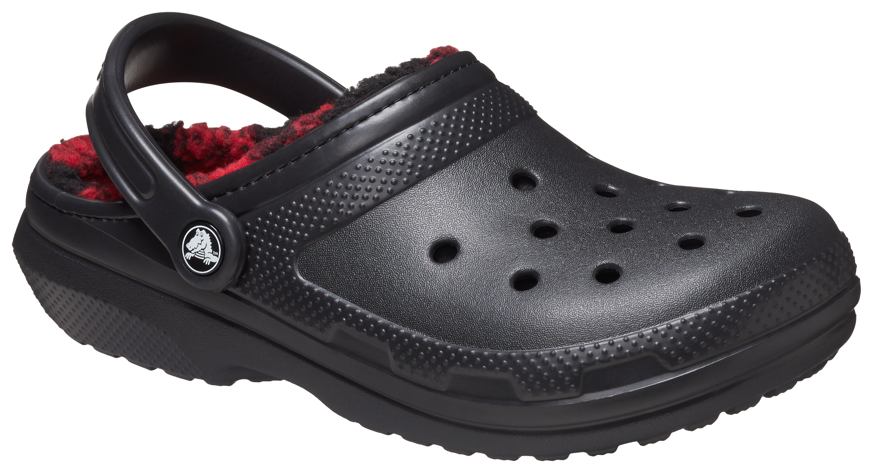 Image of Crocs Classic Lined Buff Check Clogs for Men - Black/Buffalo Red Plaid
