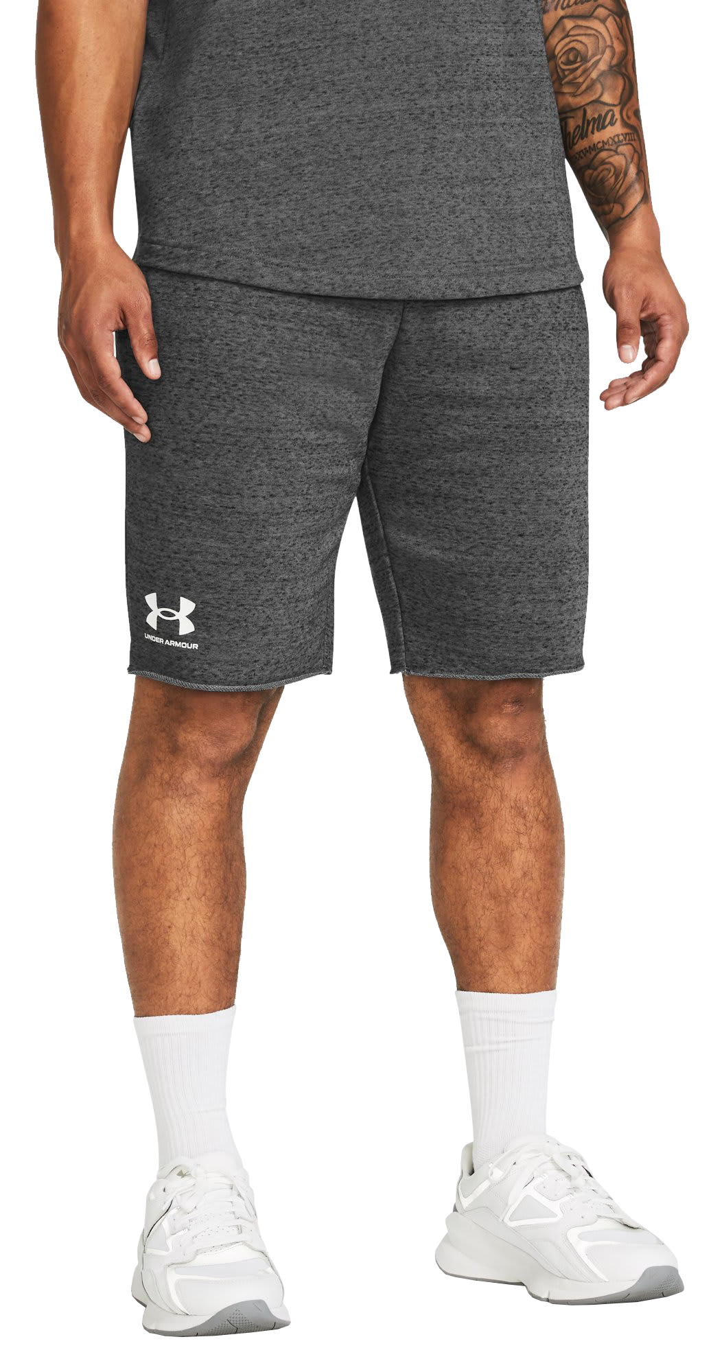 Under Armour UA Rival Terry Shorts for Men - Castlerock Light Heather/Onyx White