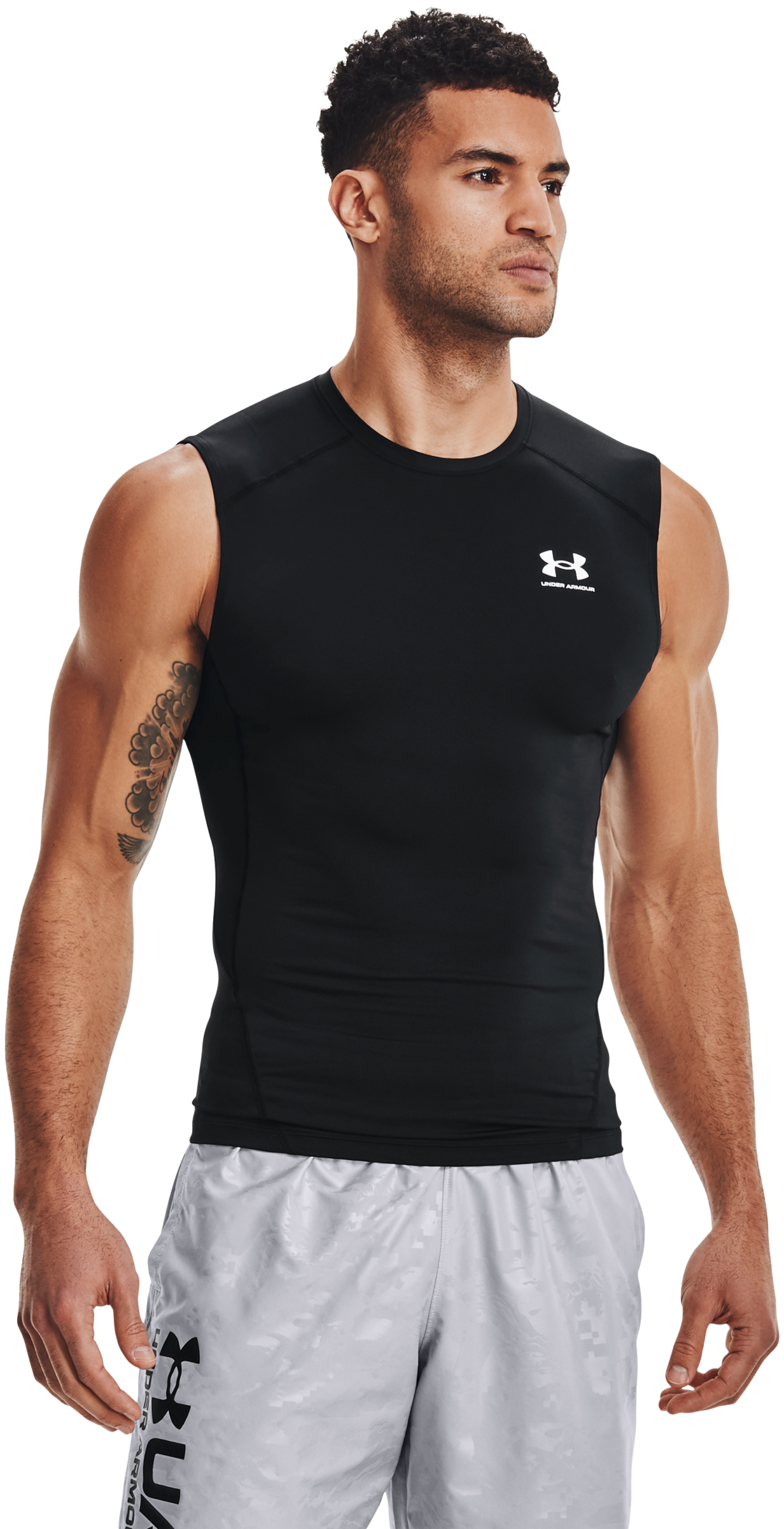 Image of Under Armour HeatGear Armour Sleeveless Shirt for Men - Black/White