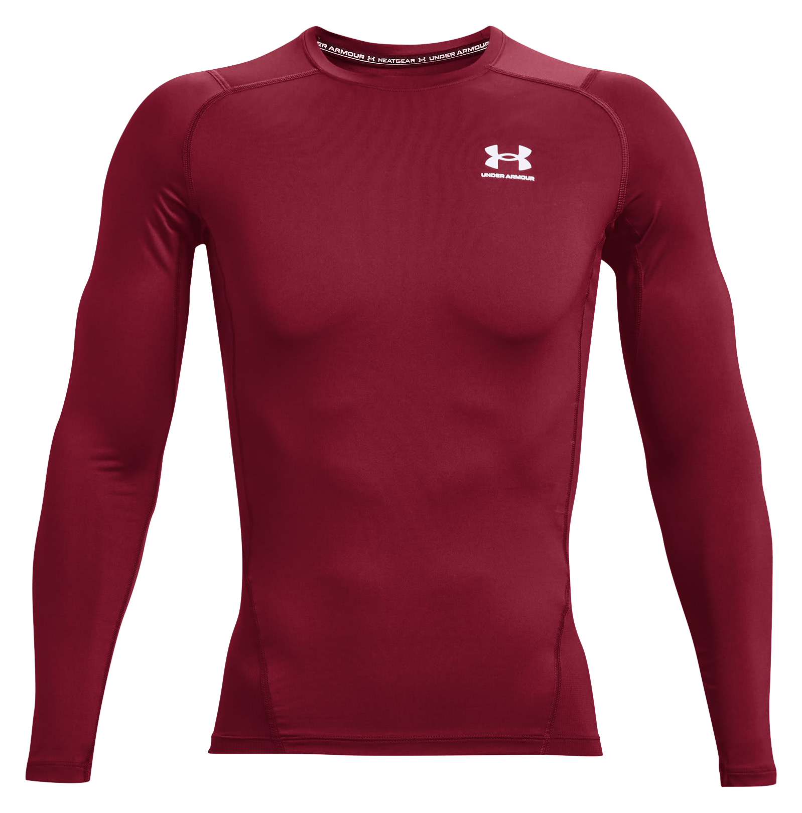 Image of Under Armour HeatGear Compression Long-Sleeve Shirt - Cardinal/White