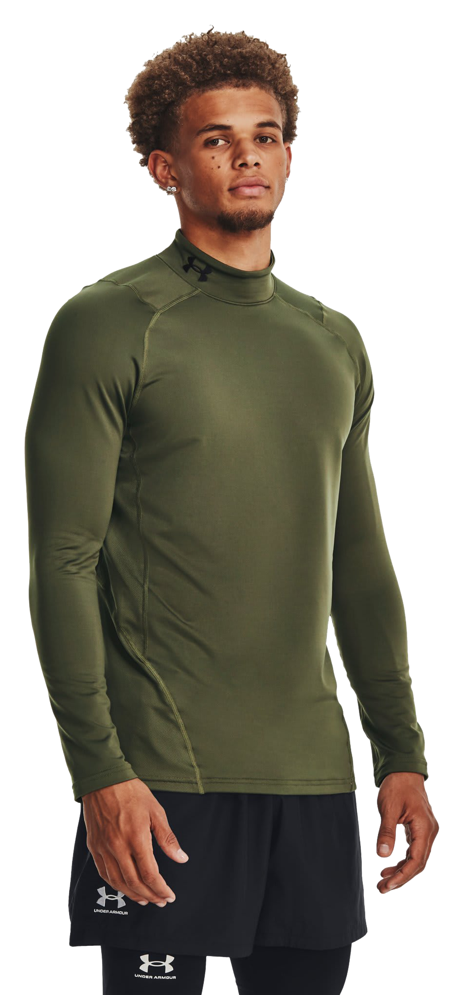 Image of Under Armour ColdGear Fitted Long-Sleeve Mock - Marine OD Green/Black - 4XLT